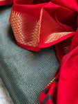 Handwoven Maheshwari Kurta Dupatta Set - Green & Red