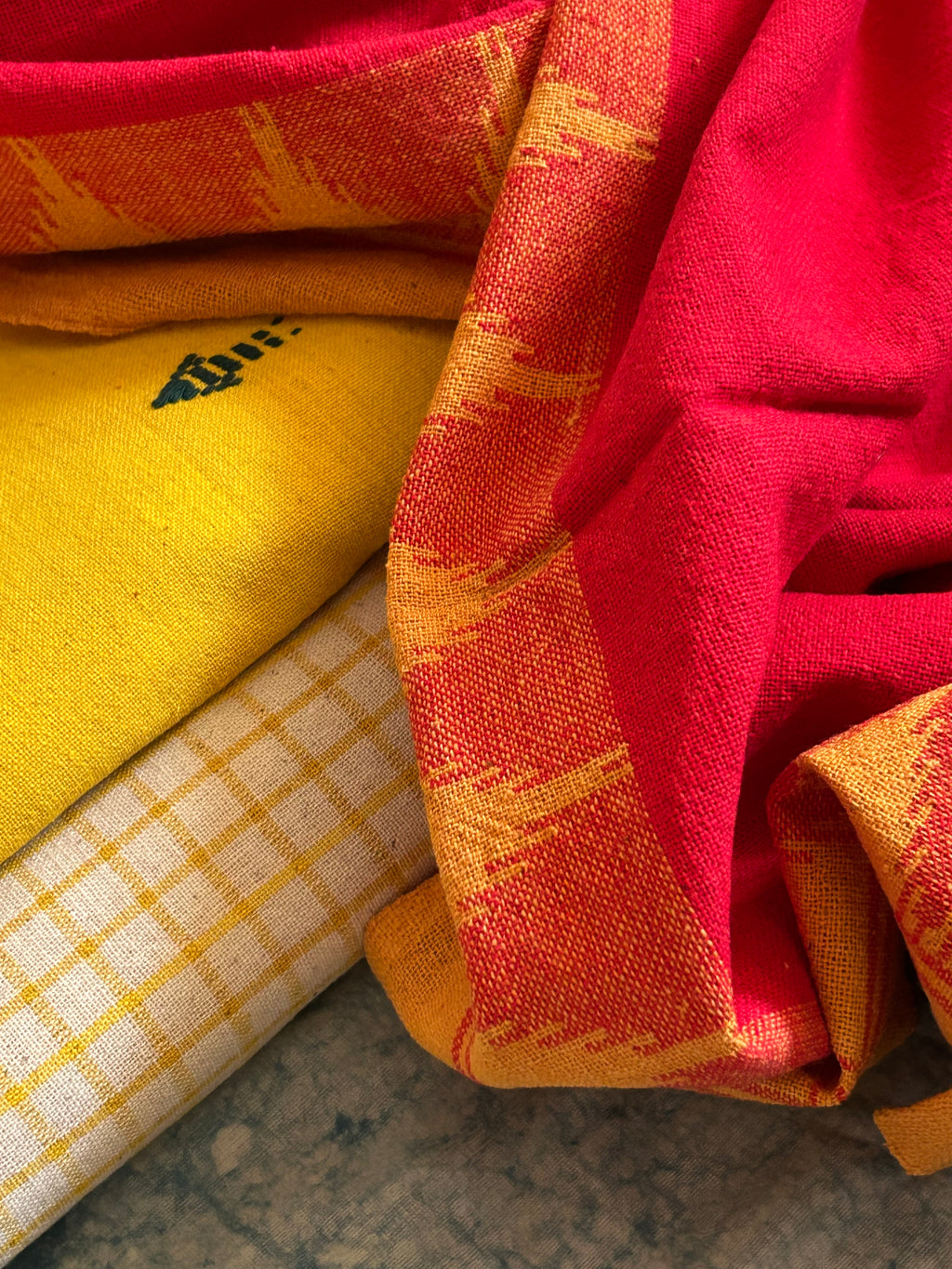 Handspun Handwoven Kotpad Suit Set - Yellow Butti & Check
