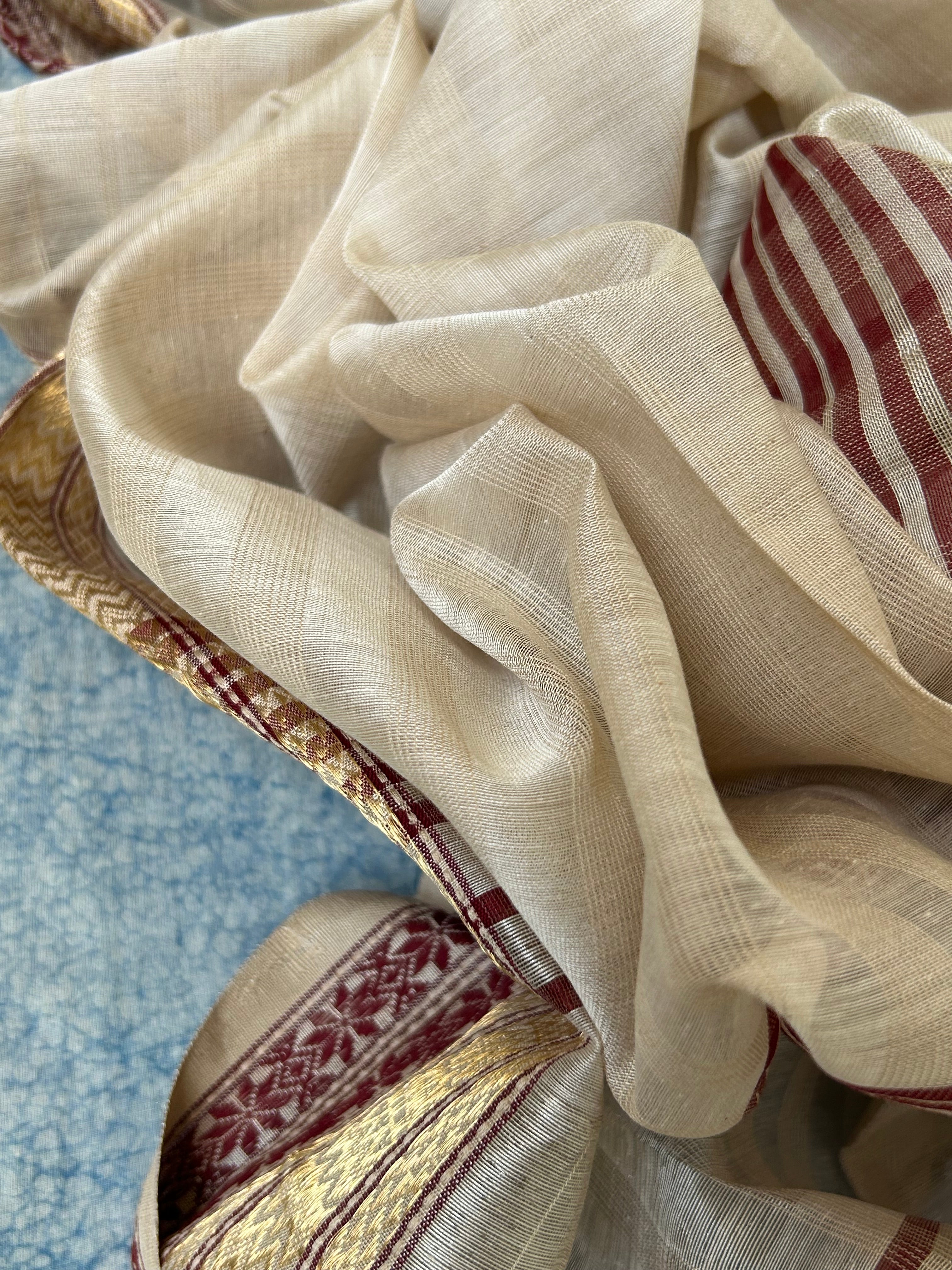 Handwoven Maheshwari Kurta Dupatta Set -Deep Wine and Ivory