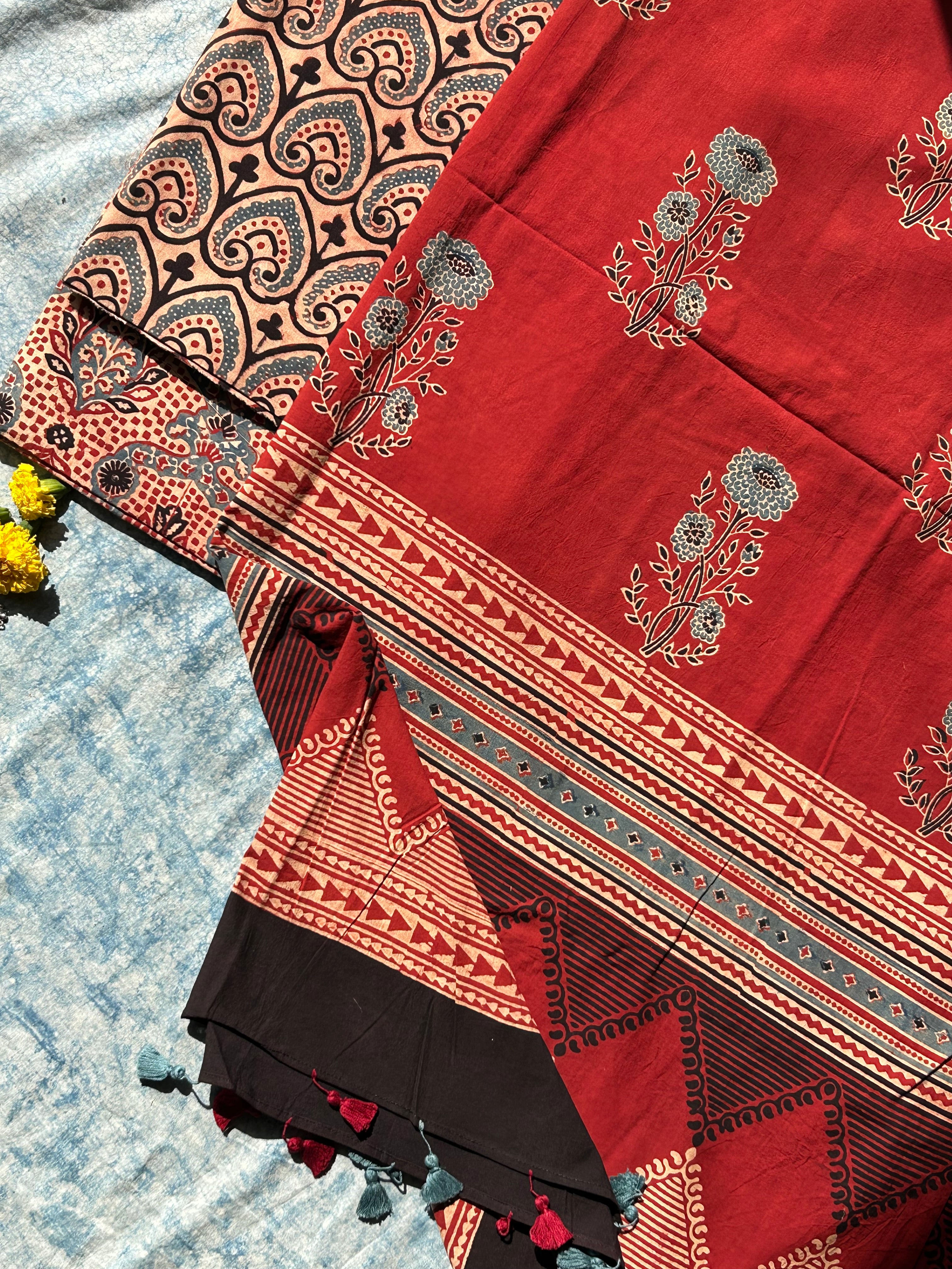 Natural Dyes Handblock Ajrakh Cotton Suit