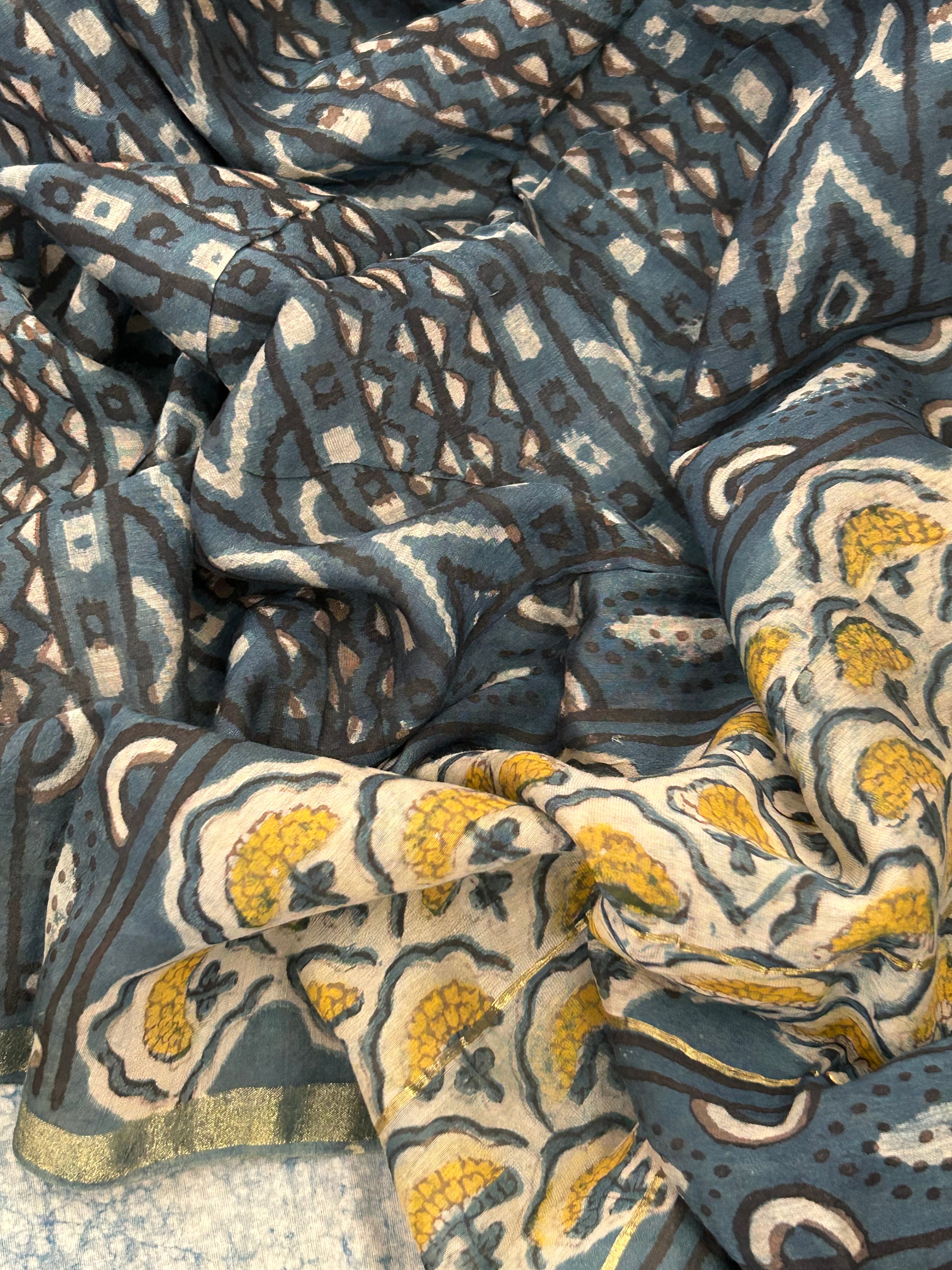 Handblock Chanderi Silk Cotton Suit