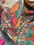 Madhubani Handpainted Cotton Silk Dupatta