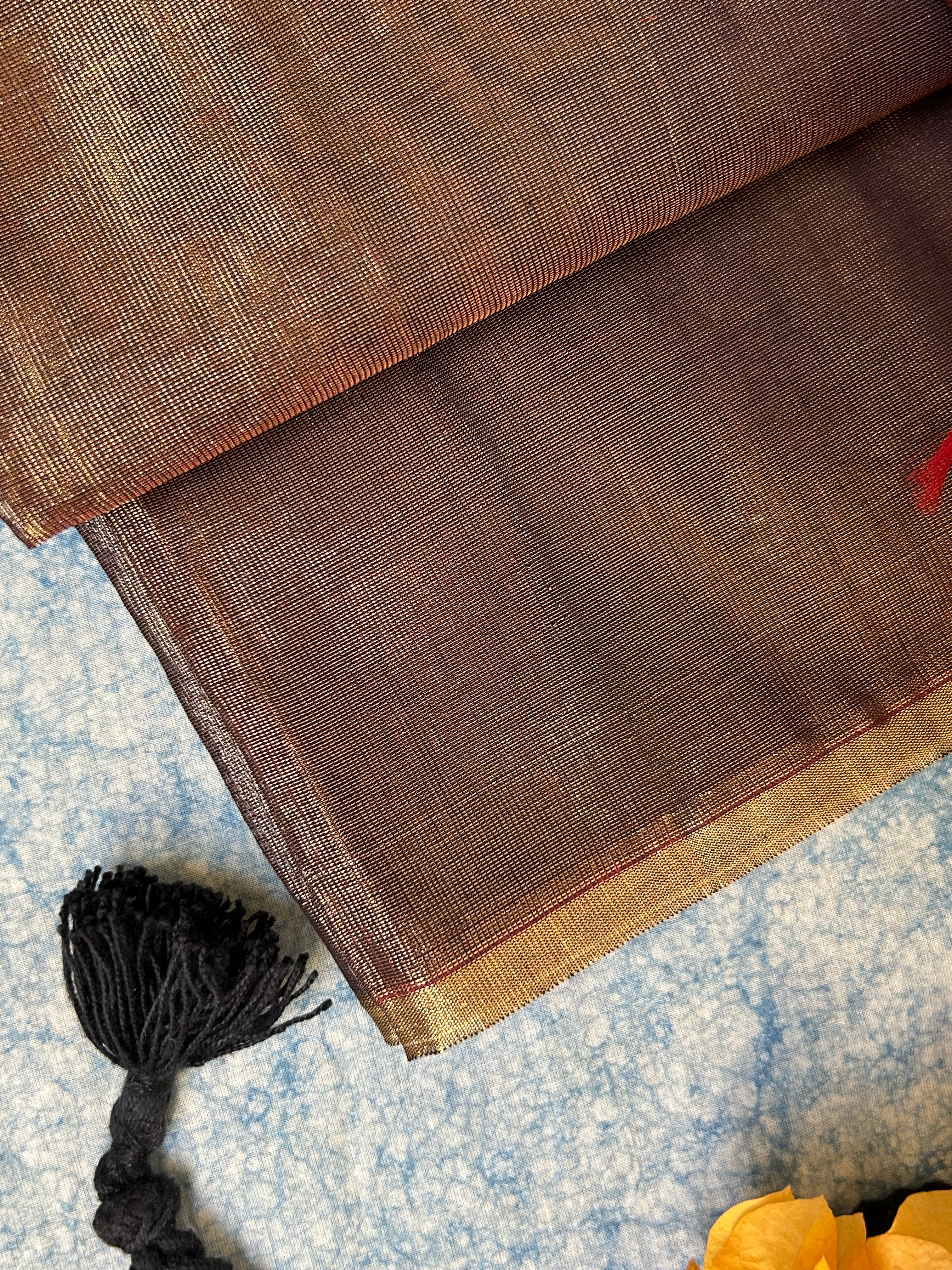 Handwoven Maheshwari Kurta Dupatta Set - Copper and Wine