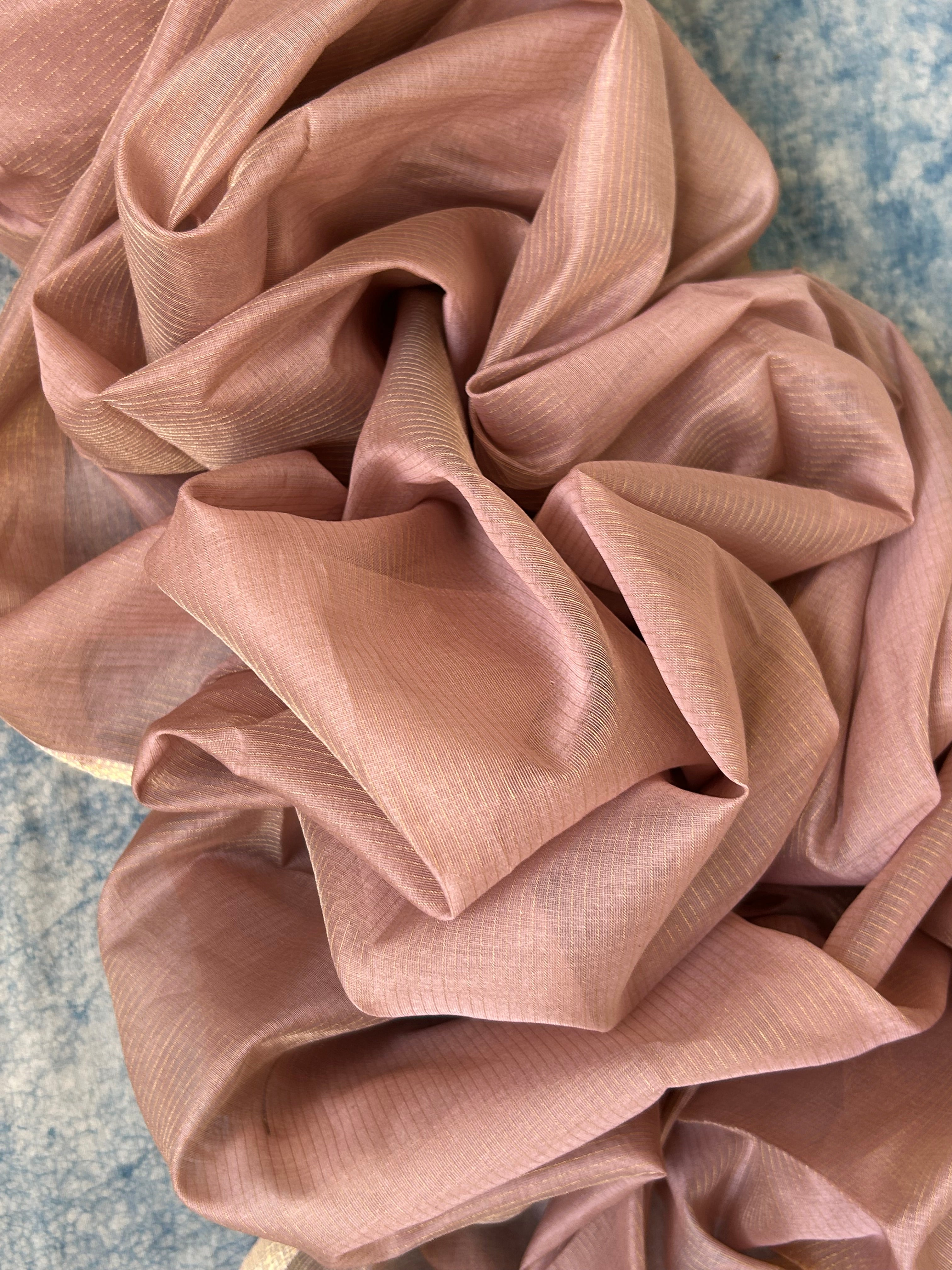 Handwoven Maheshwari Kurta Dupatta Set - Antique Rose Gold