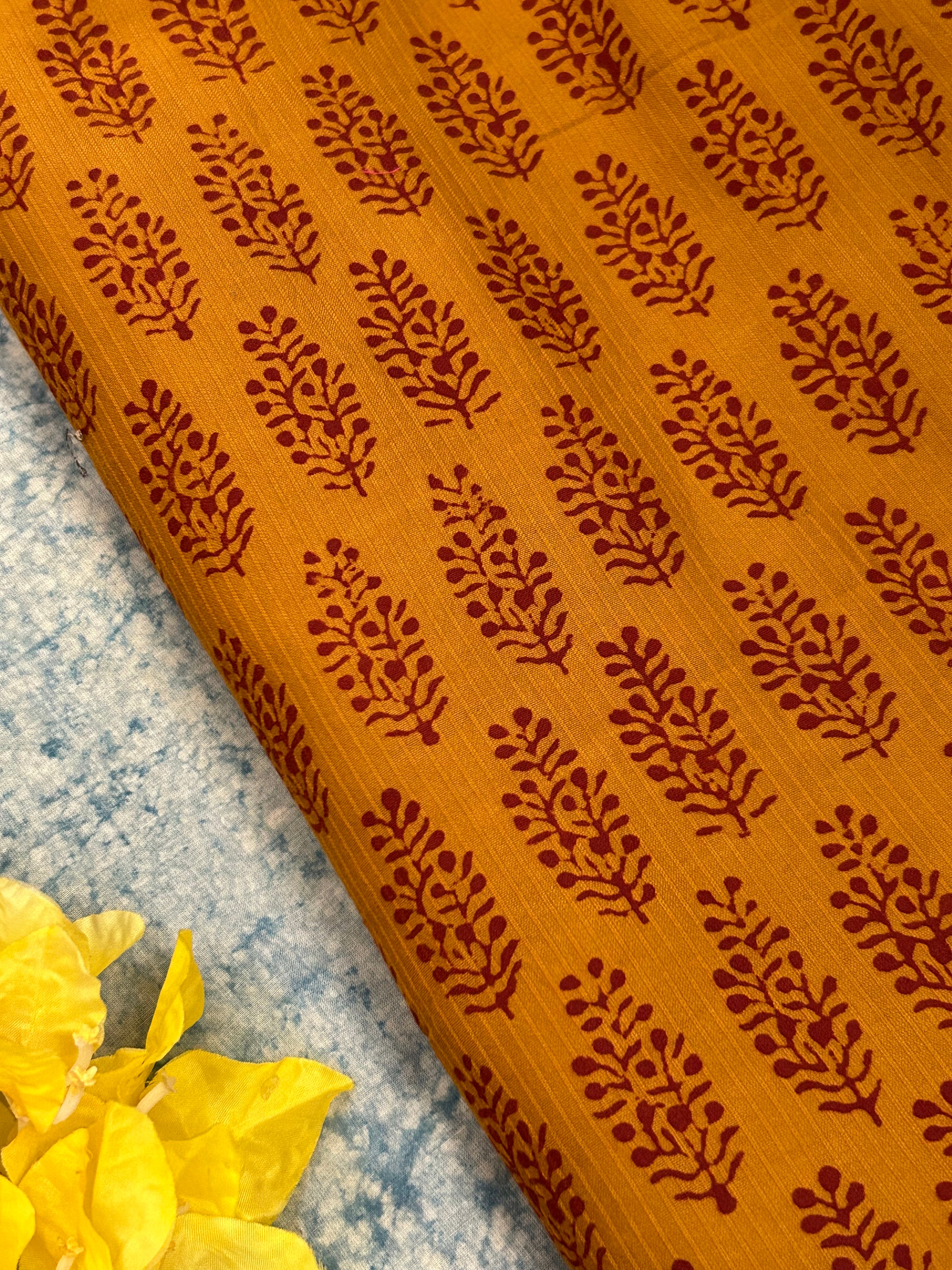 Handblock Azo free Dyed Silk Cotton Kurta Fabric