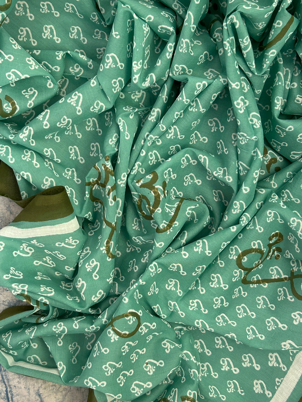 Handwoven Handblock Printed Set - Olive Green
