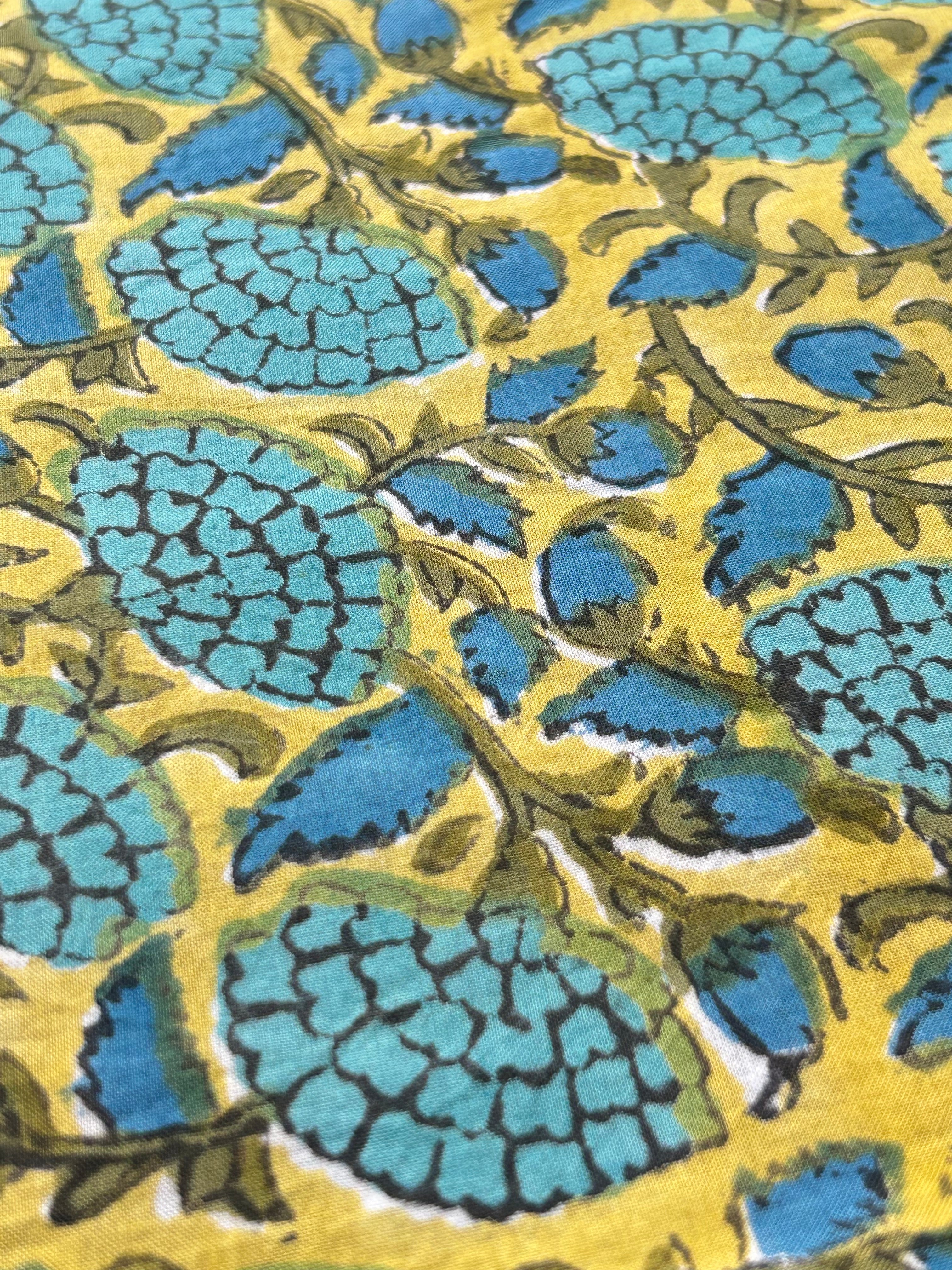 Handblock Cotton Fabric - Lime Green Floral