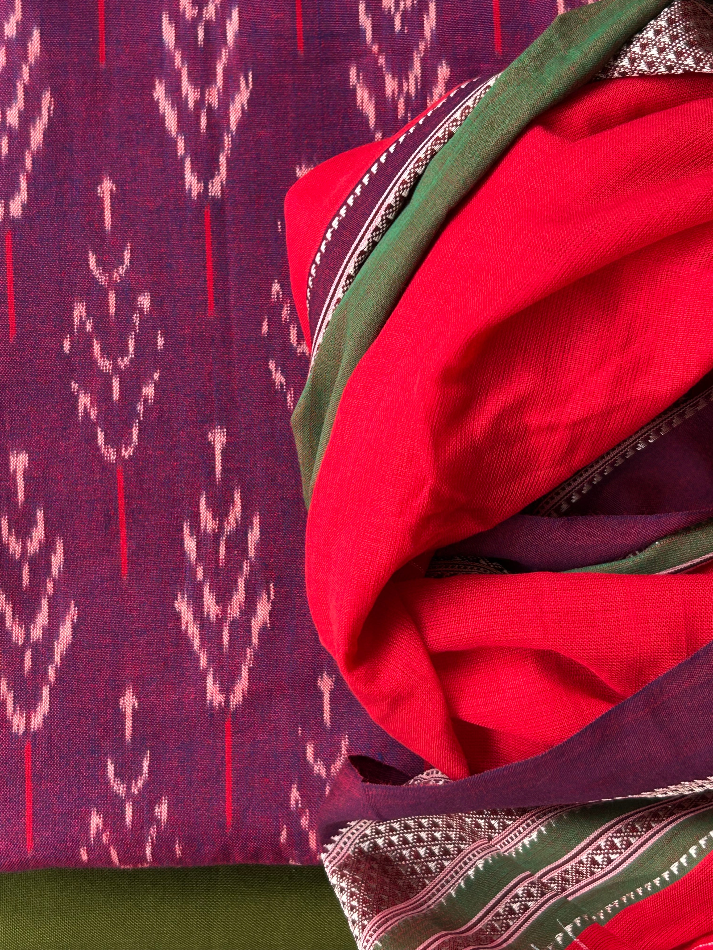 Harshini - Handwoven Telangana cotton and Ilkal Dupatta Set
