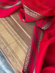 Handwoven Maheshwari Kurta Dupatta Set -Almond & Strawberry Red