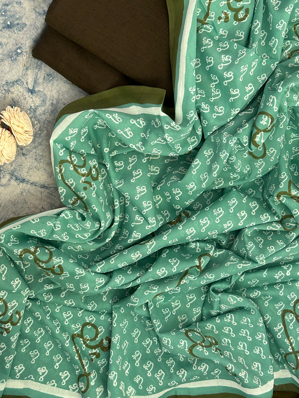 Handwoven Handblock Printed Set - Olive Green
