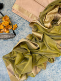 Handwoven Maheshwari Kurta Dupatta Set - Almond and Lime Green