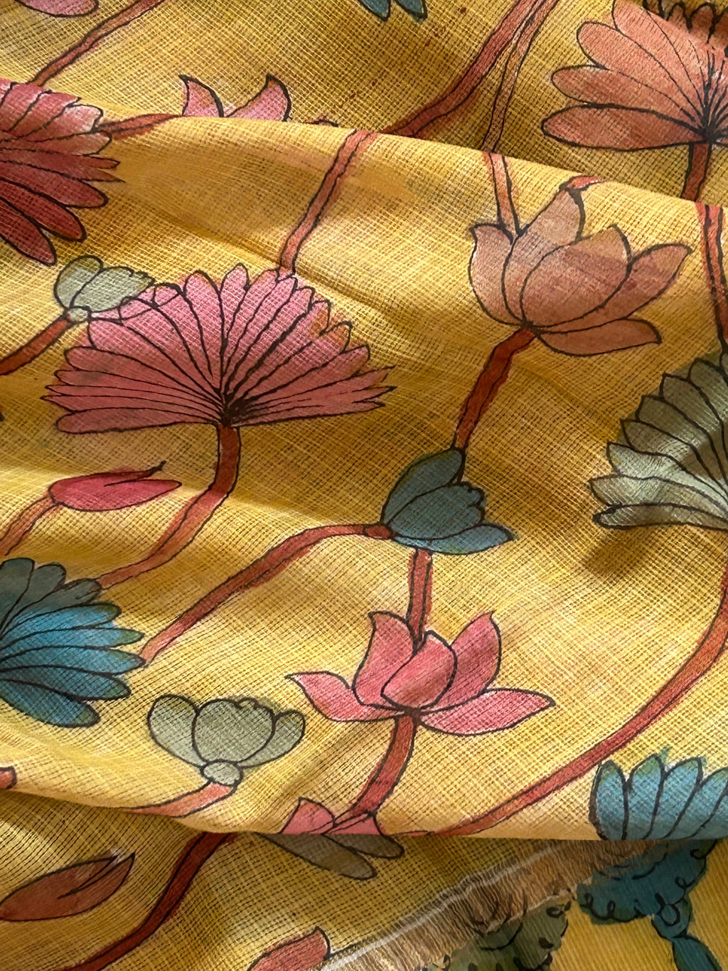 Manjiri - Manjari -Handwoven Hand-drawn Handpainted Pen Kalamkari Dupatta