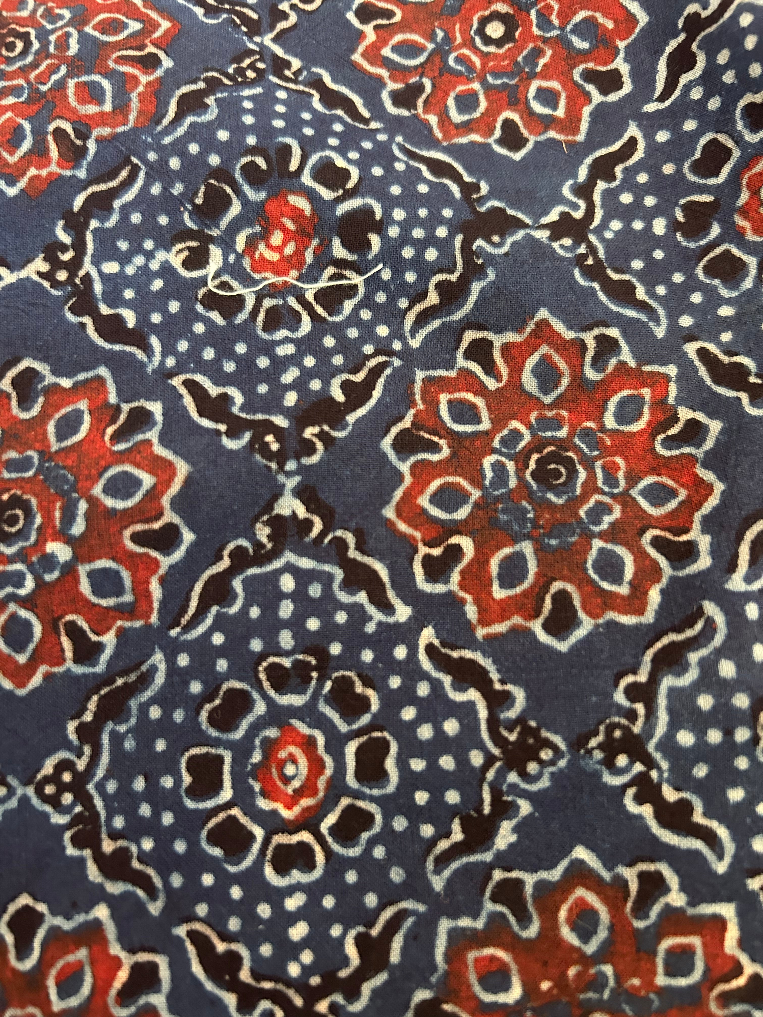 Handblock Printed Ajrakh Cotton - Indigo (2.4m)