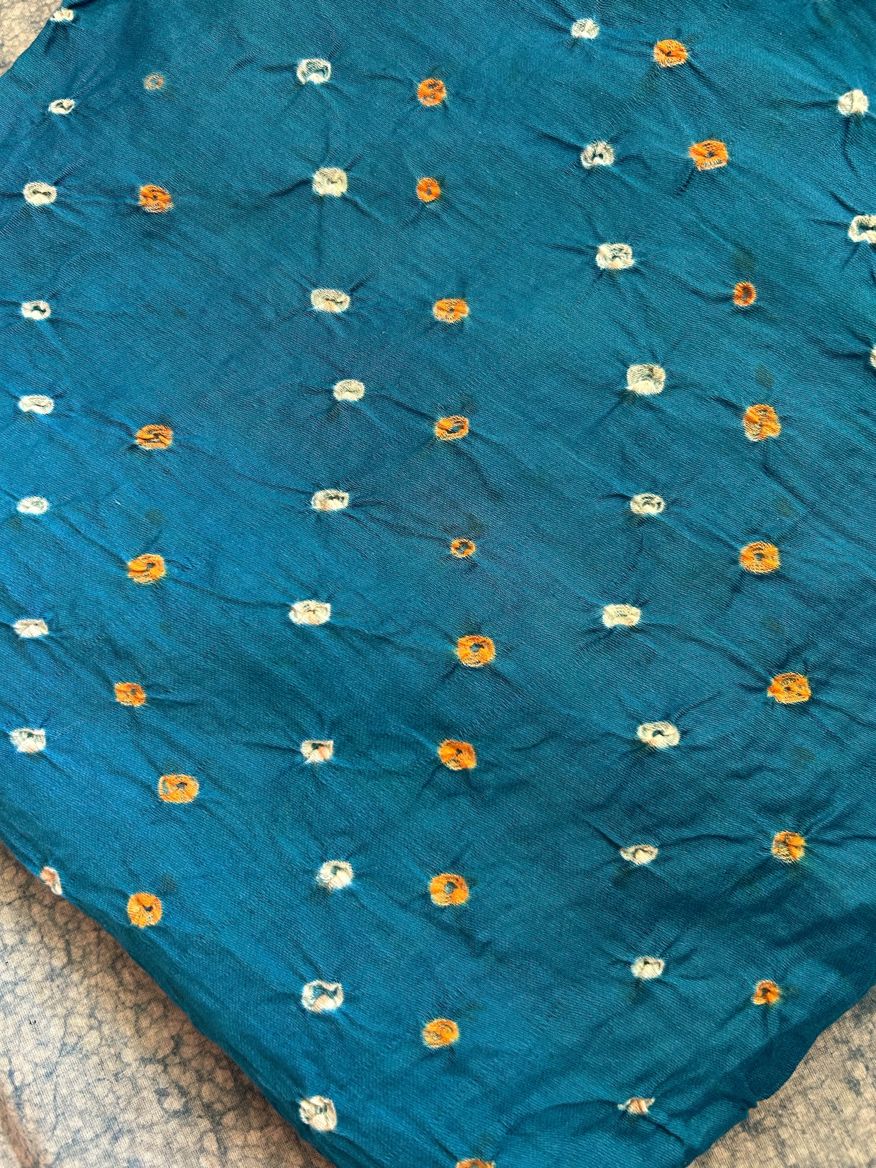 Handdone Ek Bundi Bandhani Cotton Satin Kurta Fabric - Turquoise Blue