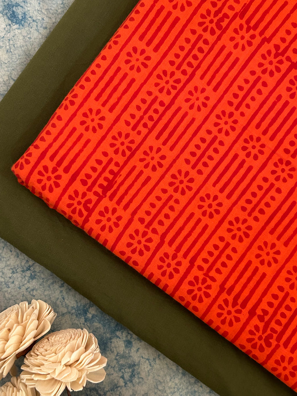 Handblock  Cotton Fabric -  Neon Orange