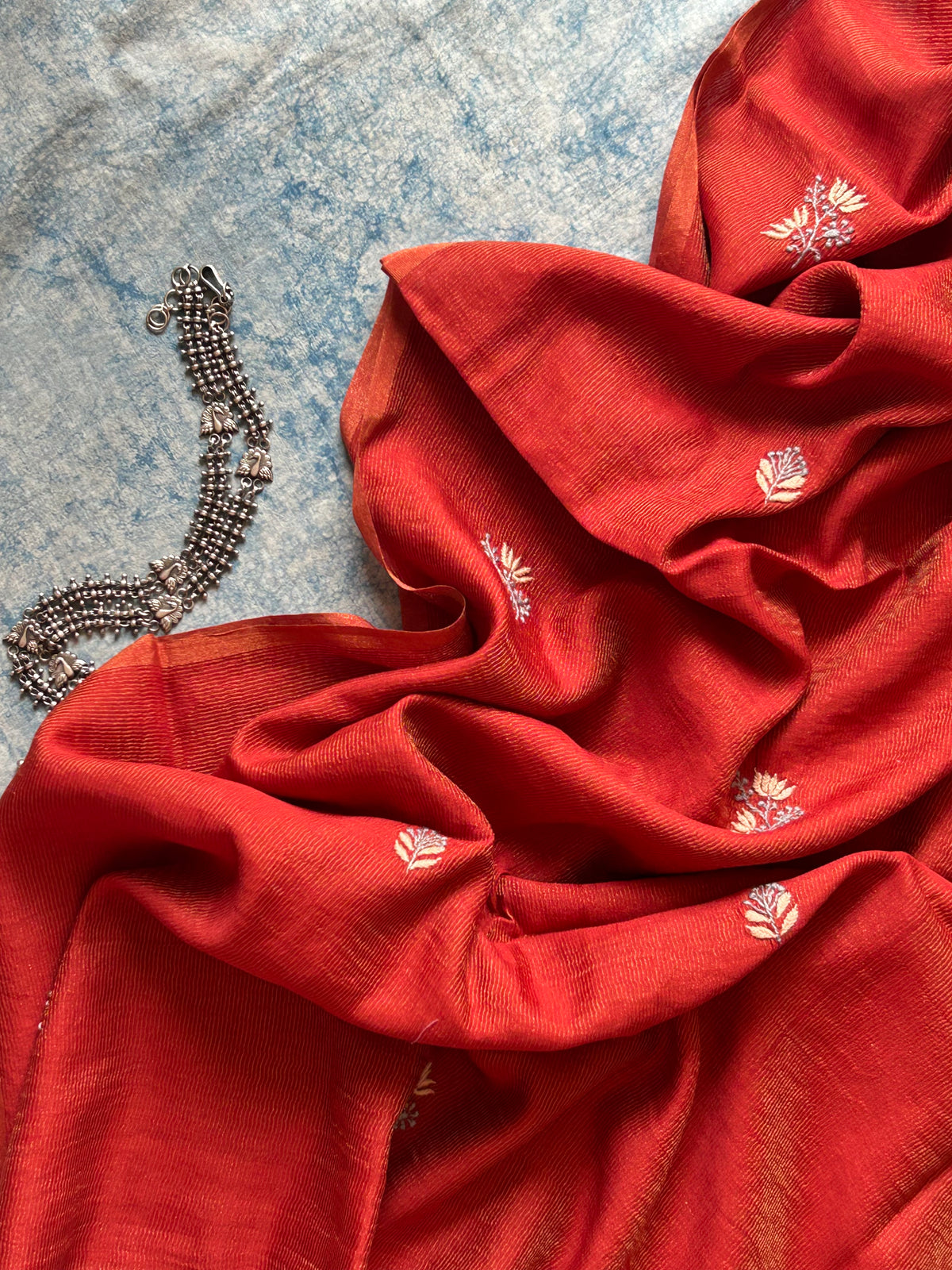 Ketaki- Handwoven Chikankari Work Maheshwari Tissue Set