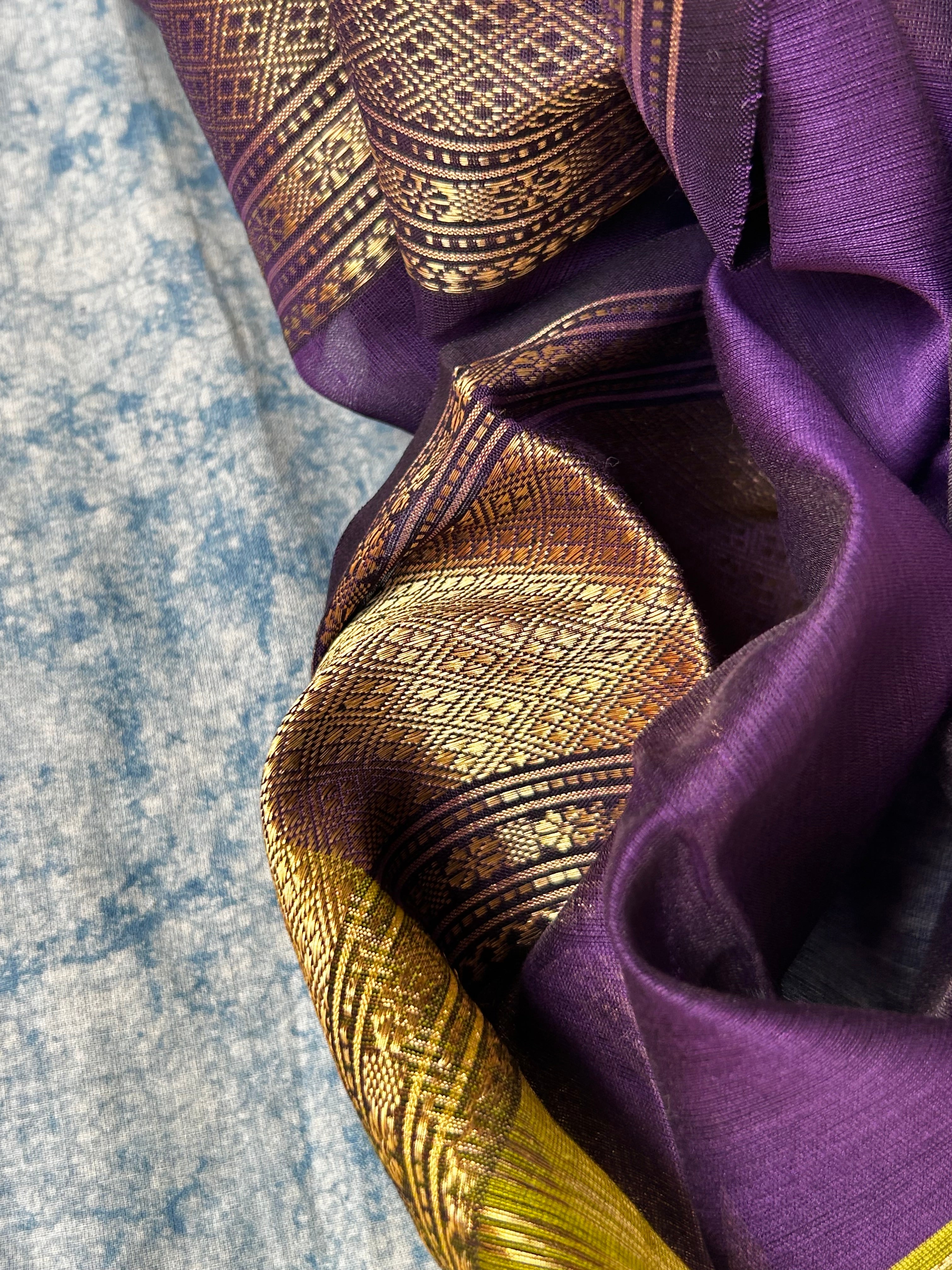 Handwoven Maheshwari Kurta Dupatta Set - Lime Green & Purple