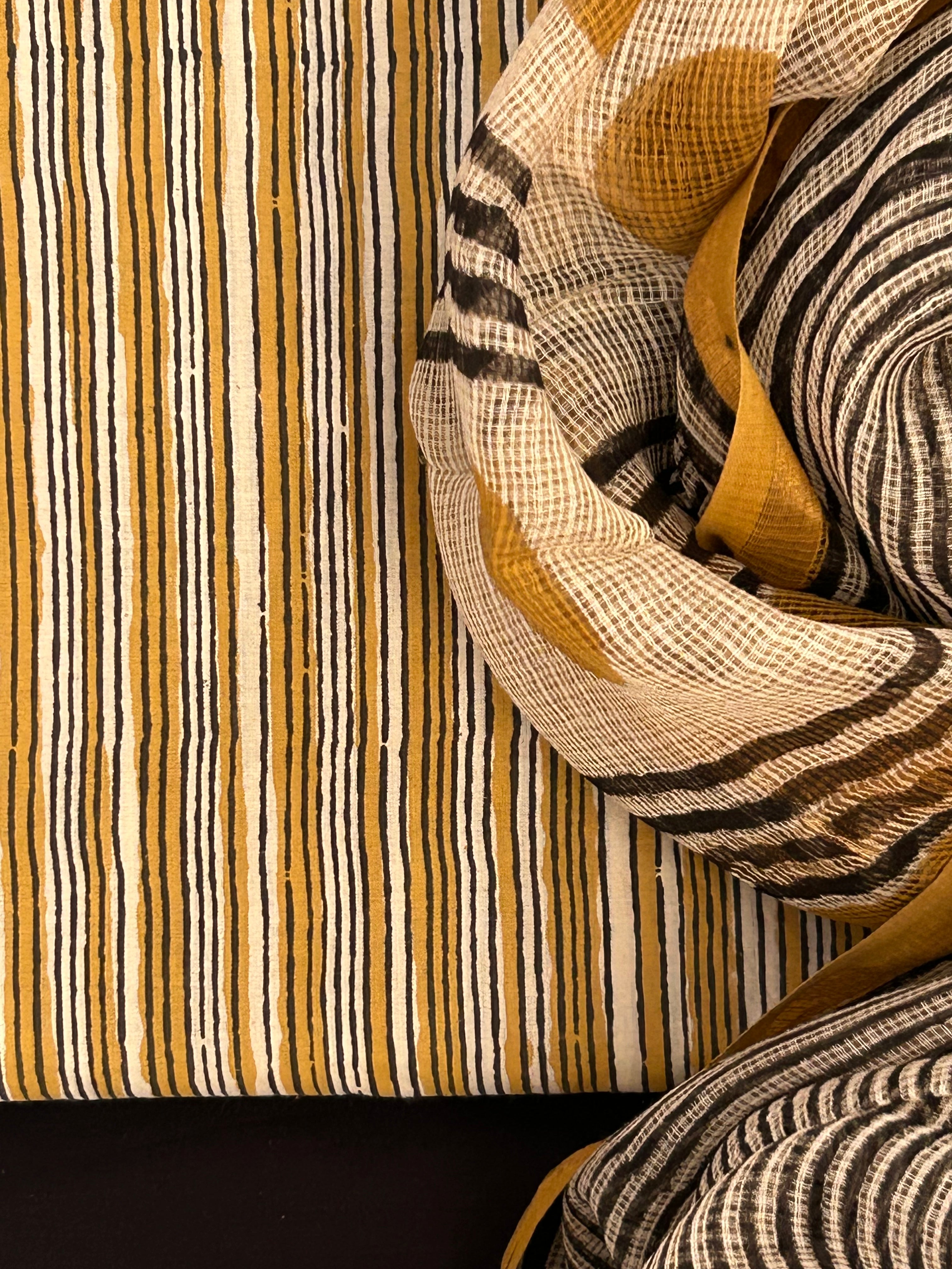 Handcrafted Cotton Suit Set - Mustard Stripes and Black