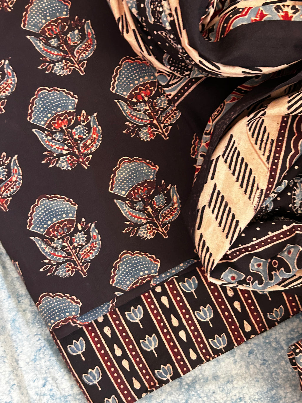 Natural Dyes Handblock Ajrakh Cotton Suit