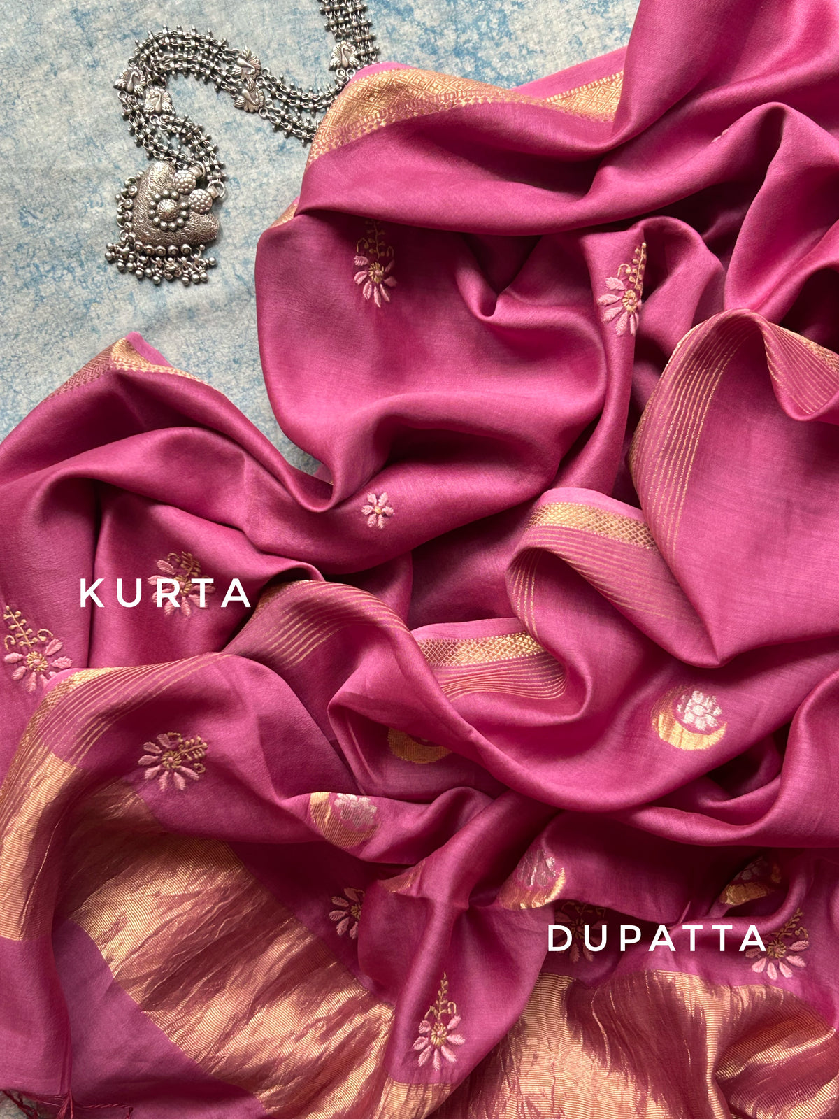 Tamanna - Handwoven Chikankari Work Maheshwari Set
