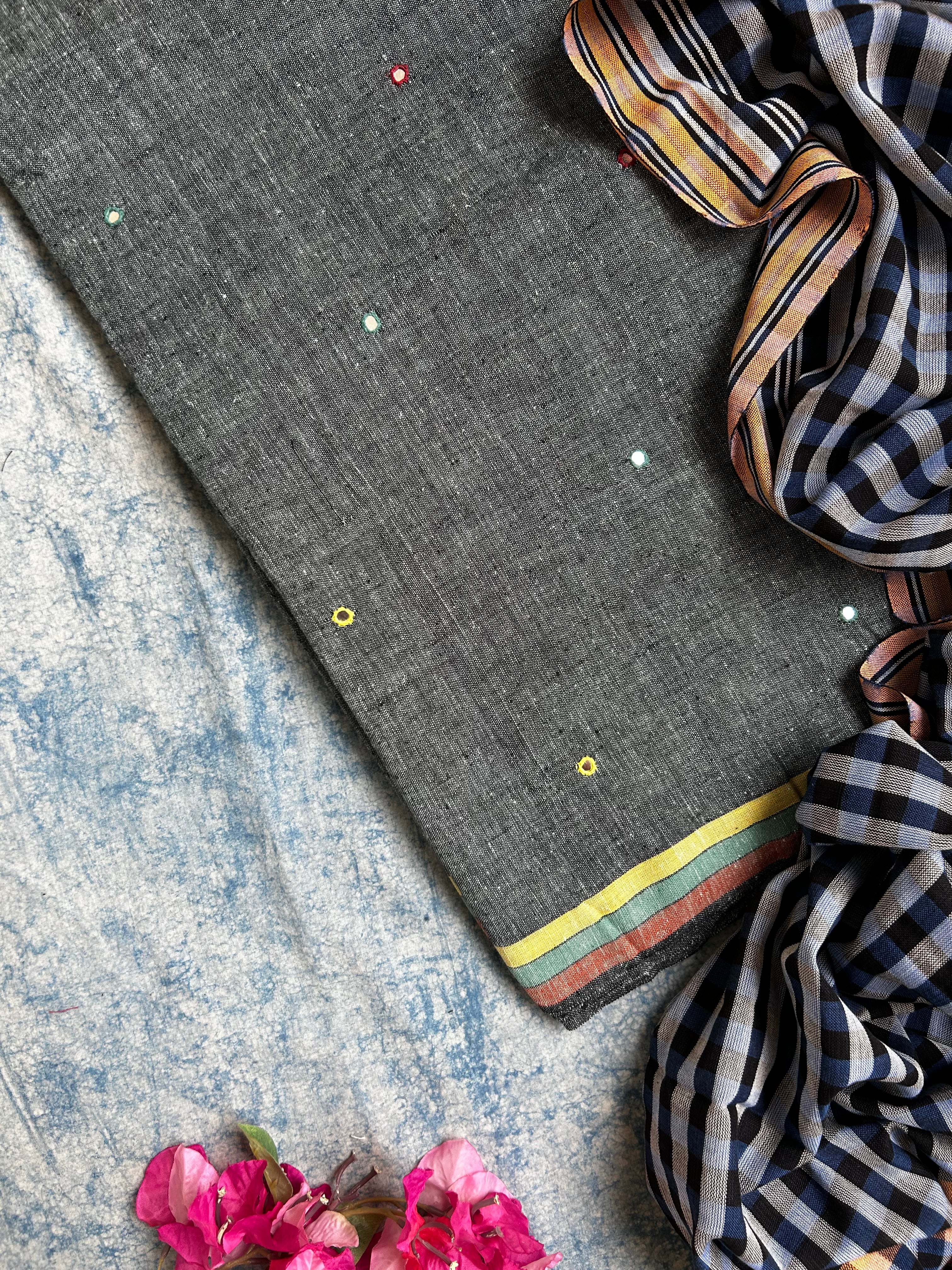 Handwoven Kala Cotton Bhujodi Kurta Dupatta Set