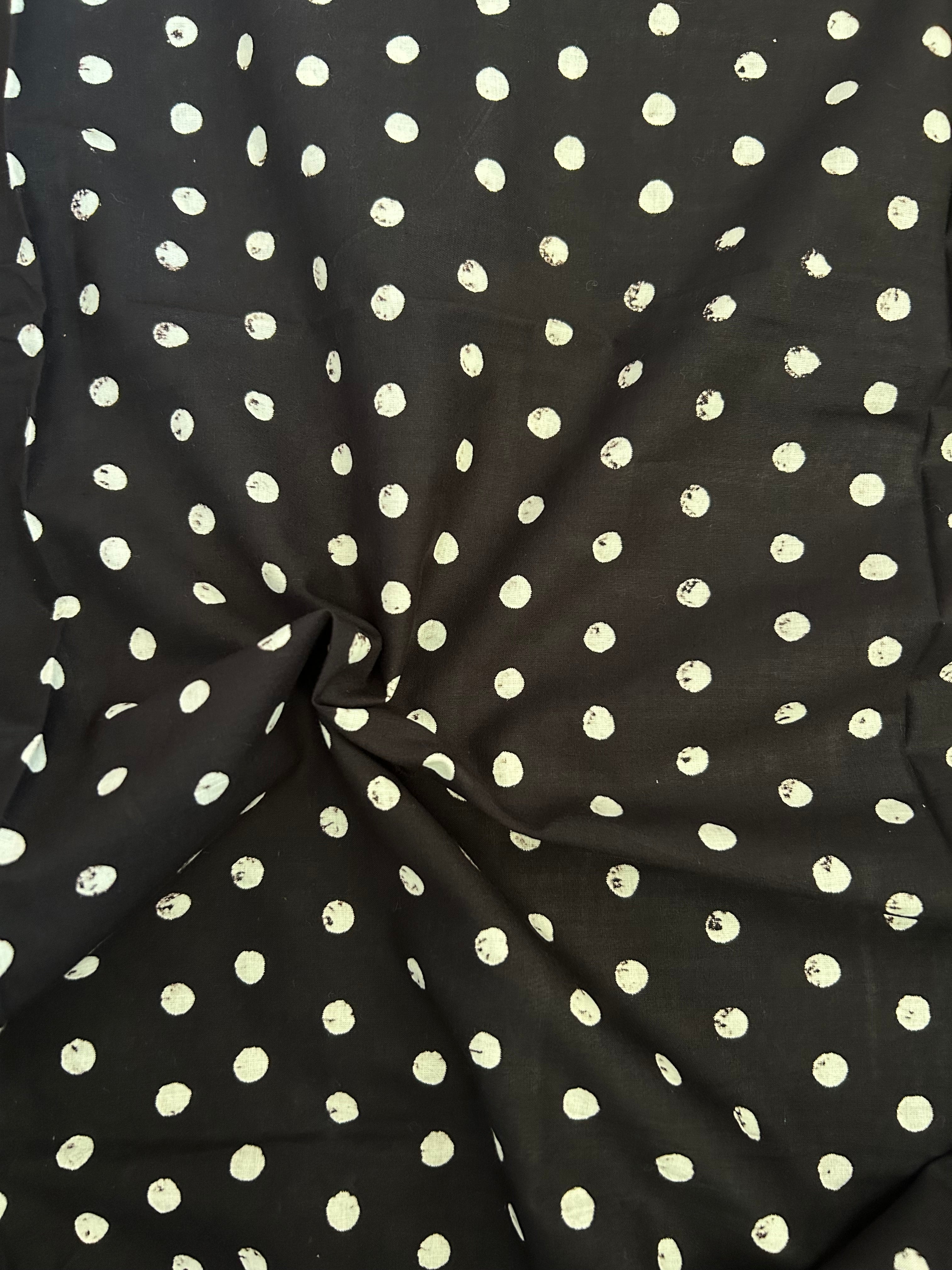Handblock Printed Azofree dye cotton - Black Polka(1.30m)