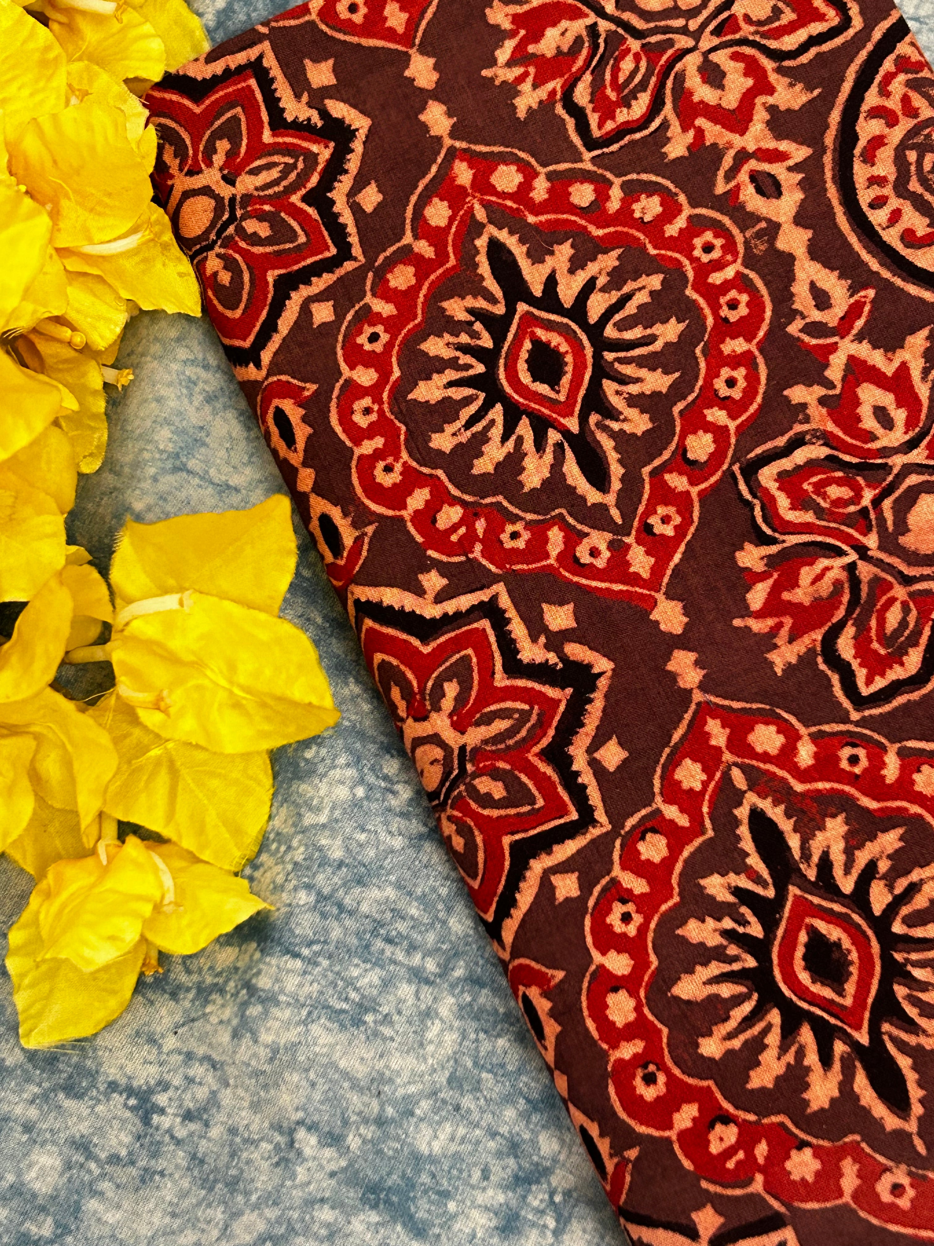 Handblock Ajrakh Cotton Blouse Fabric