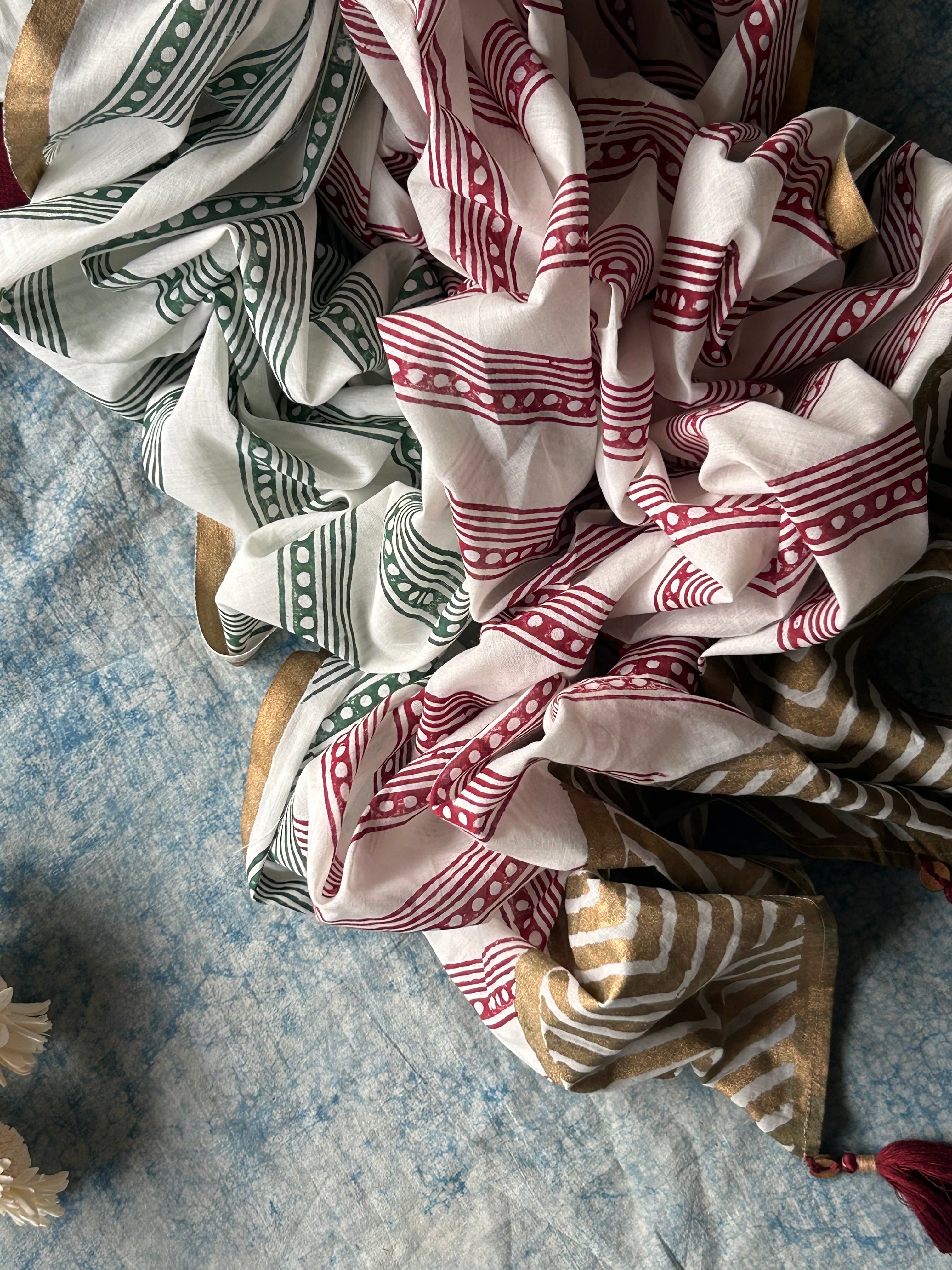 Handwoven Handblock Printed Set - Maroon