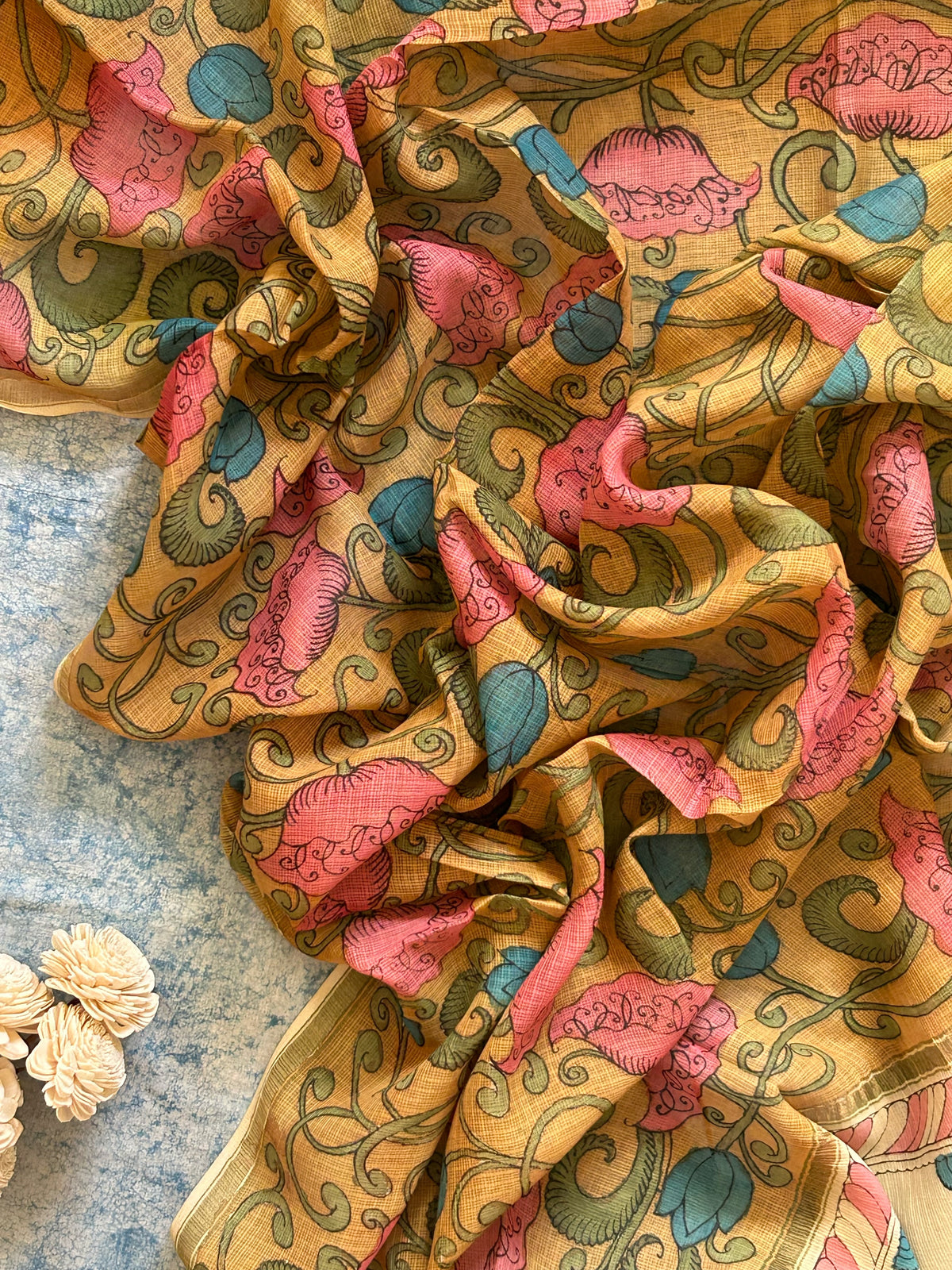 Navya - Handwoven Hand-drawn Handpainted Pen Kalamkari Dupatta