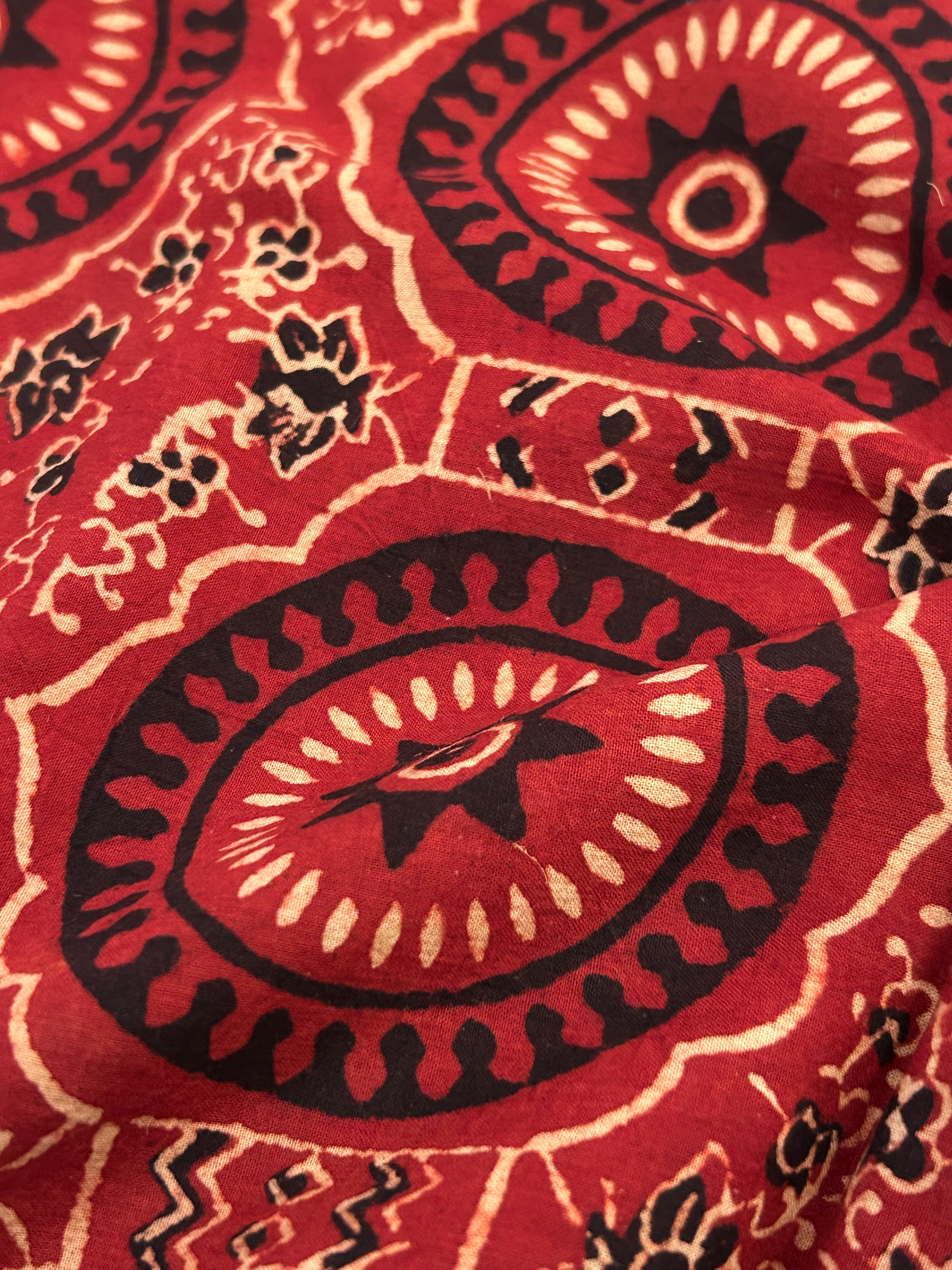 Handblock Printed Ajrakh Cotton - Madder Red (1m)