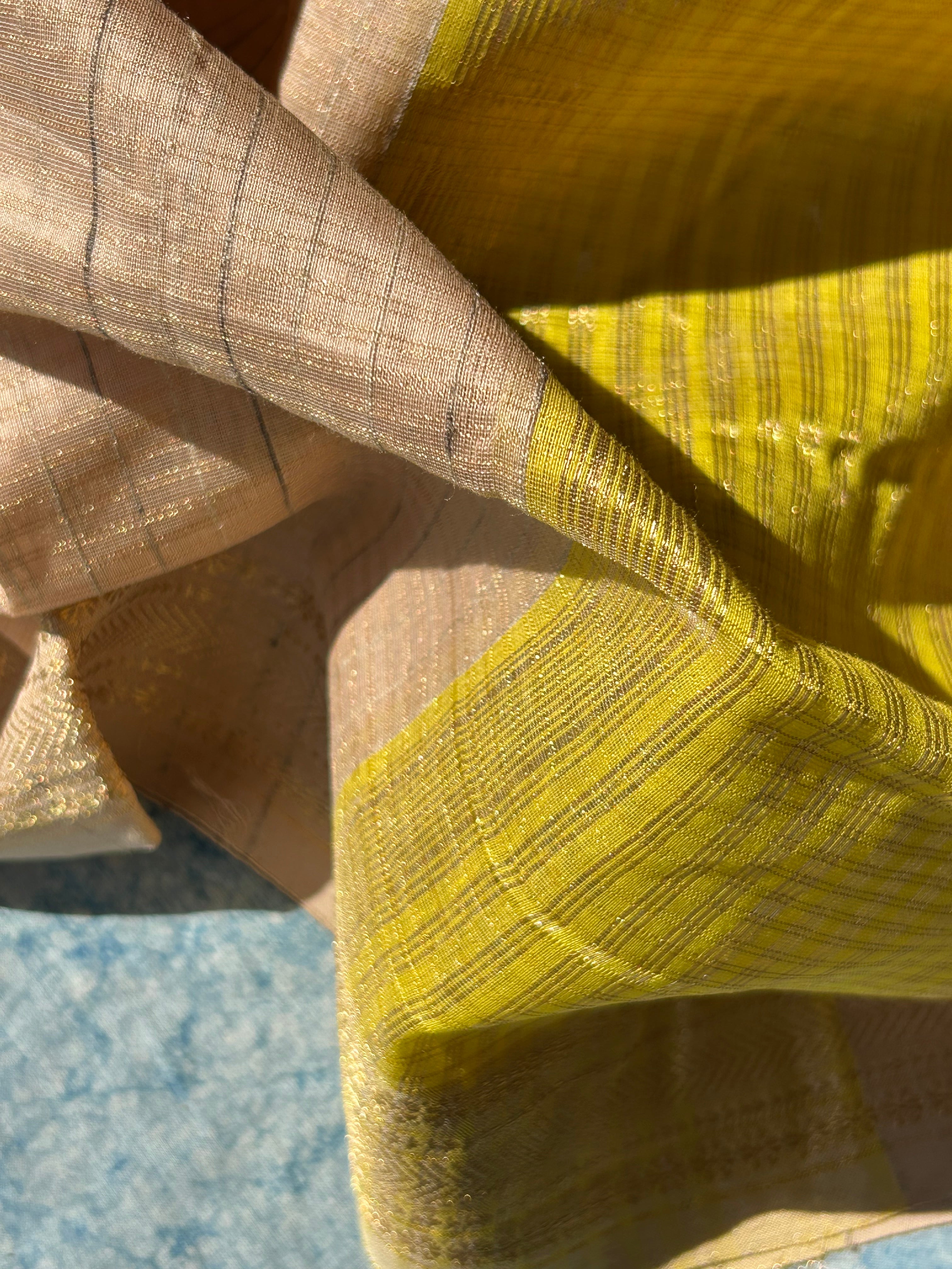 Handwoven Maheshwari Kurta Dupatta Set - Yellow & Almond