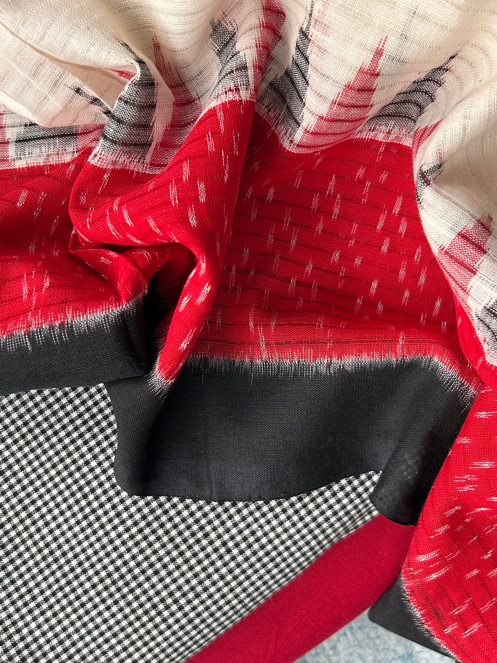 Handwoven Ikat Kurta Dupatta Set- Black and Red