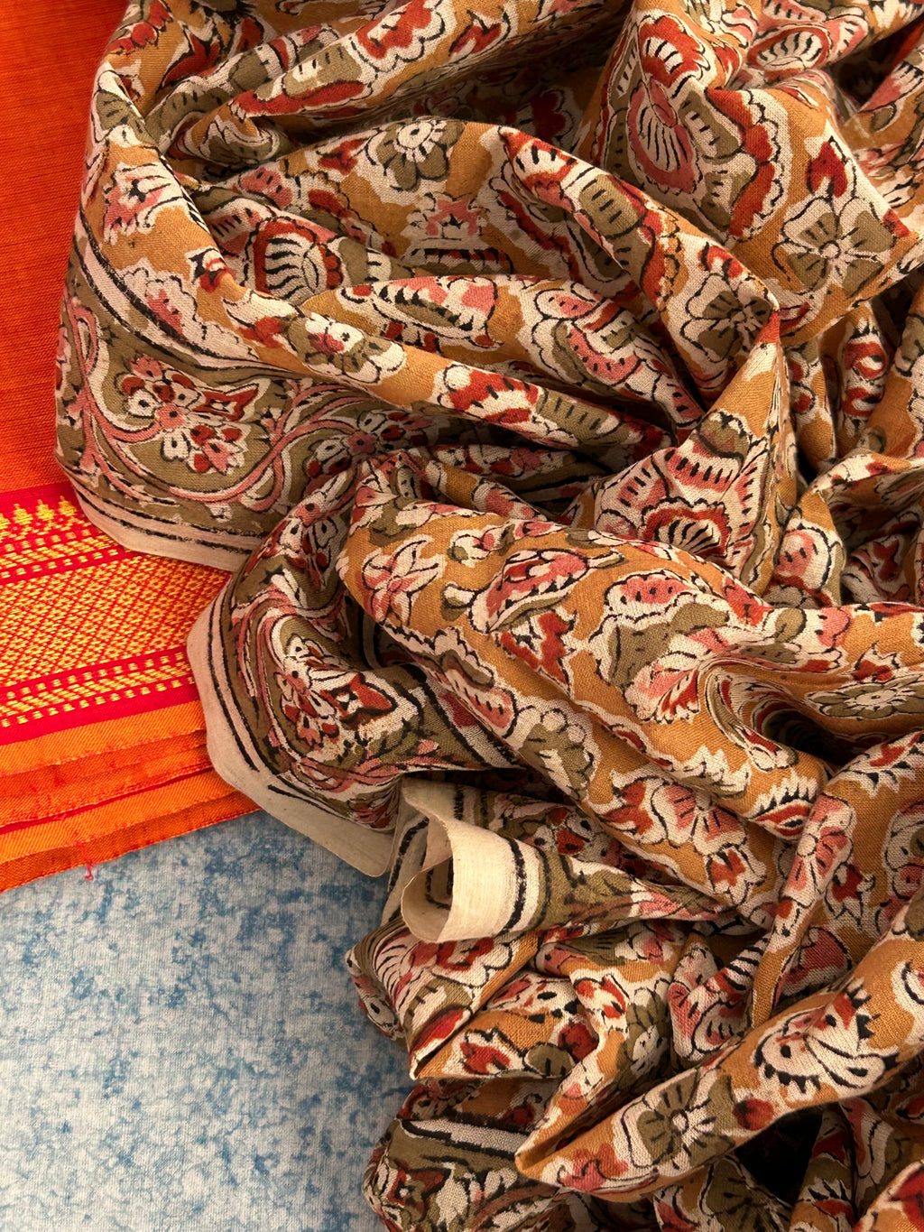 Handwoven Handcrafted Mangalagiri Kalamkari Kurta Dupatta Set