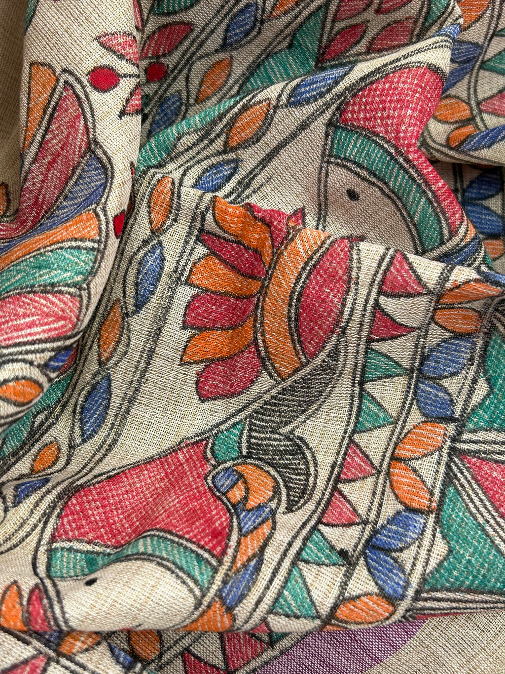 Madhubani Handpainted Cotton Silk Dupatta