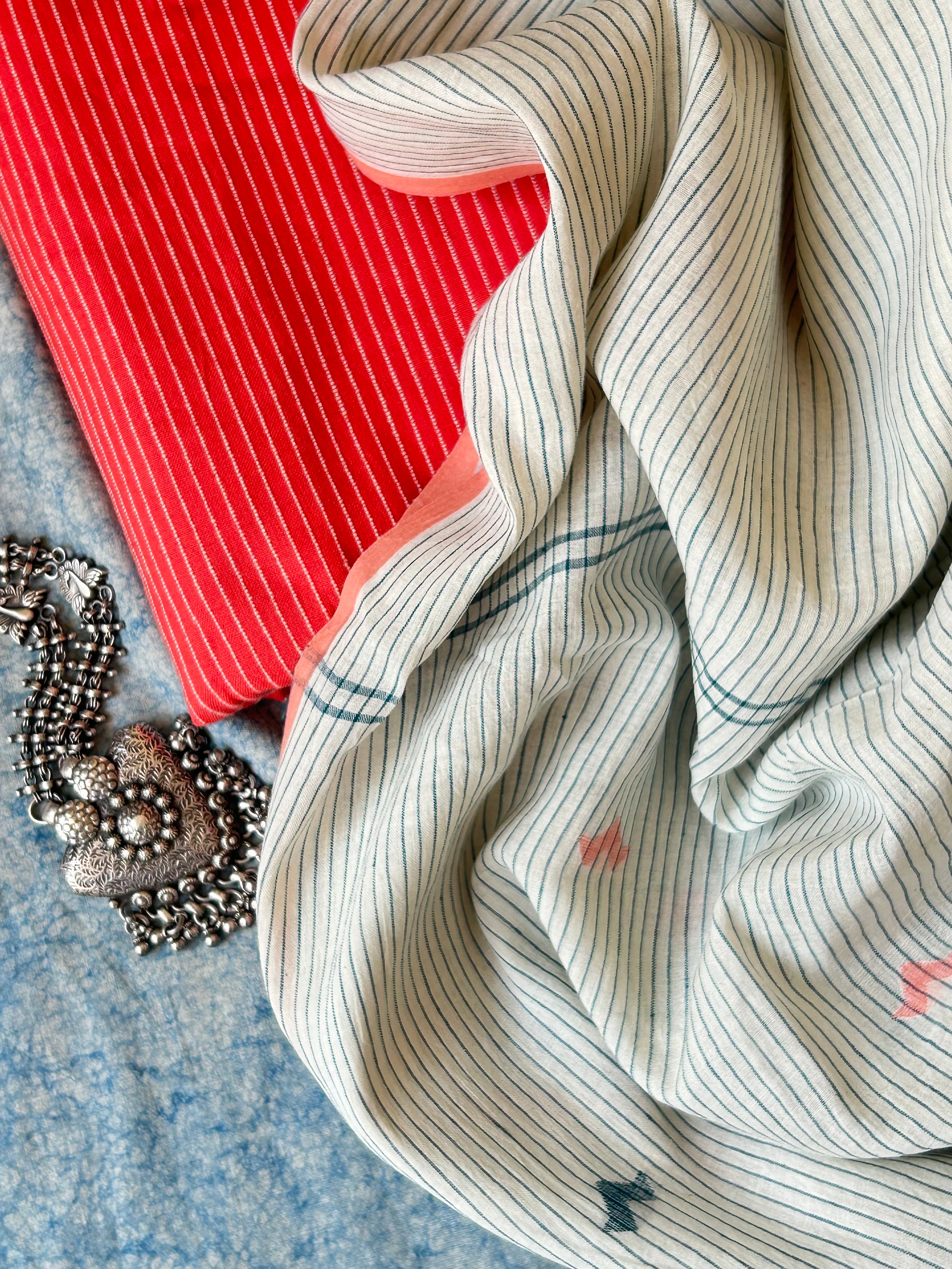 Handwoven Cotton Bengal Jamdani Dupatta Set -The Peach Story