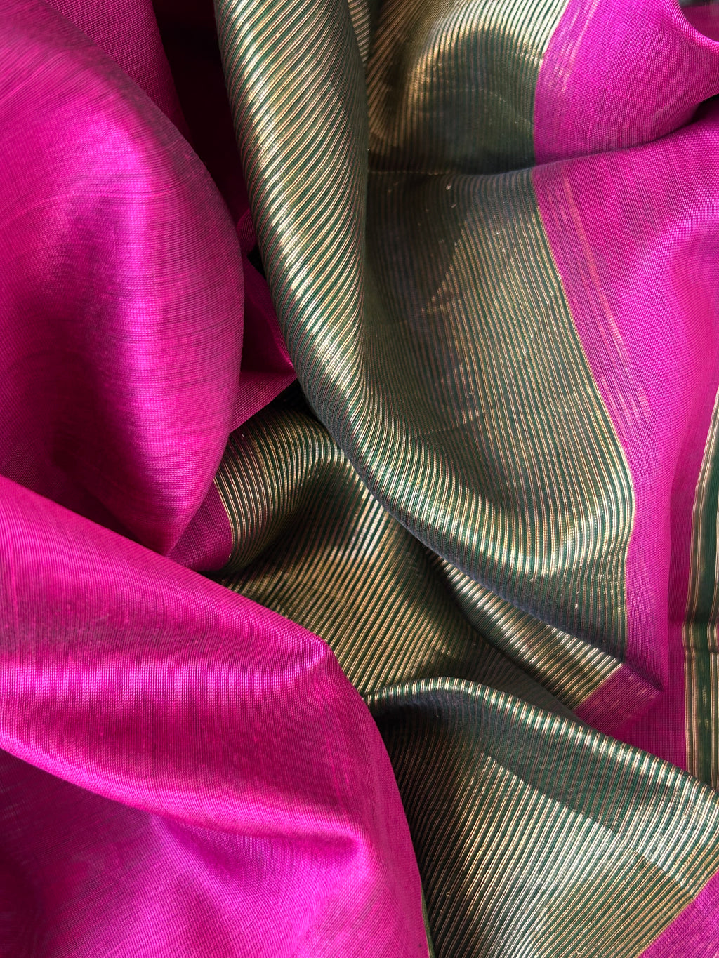 Handwoven Maheshwari Kurta Dupatta Set - Green and Pink