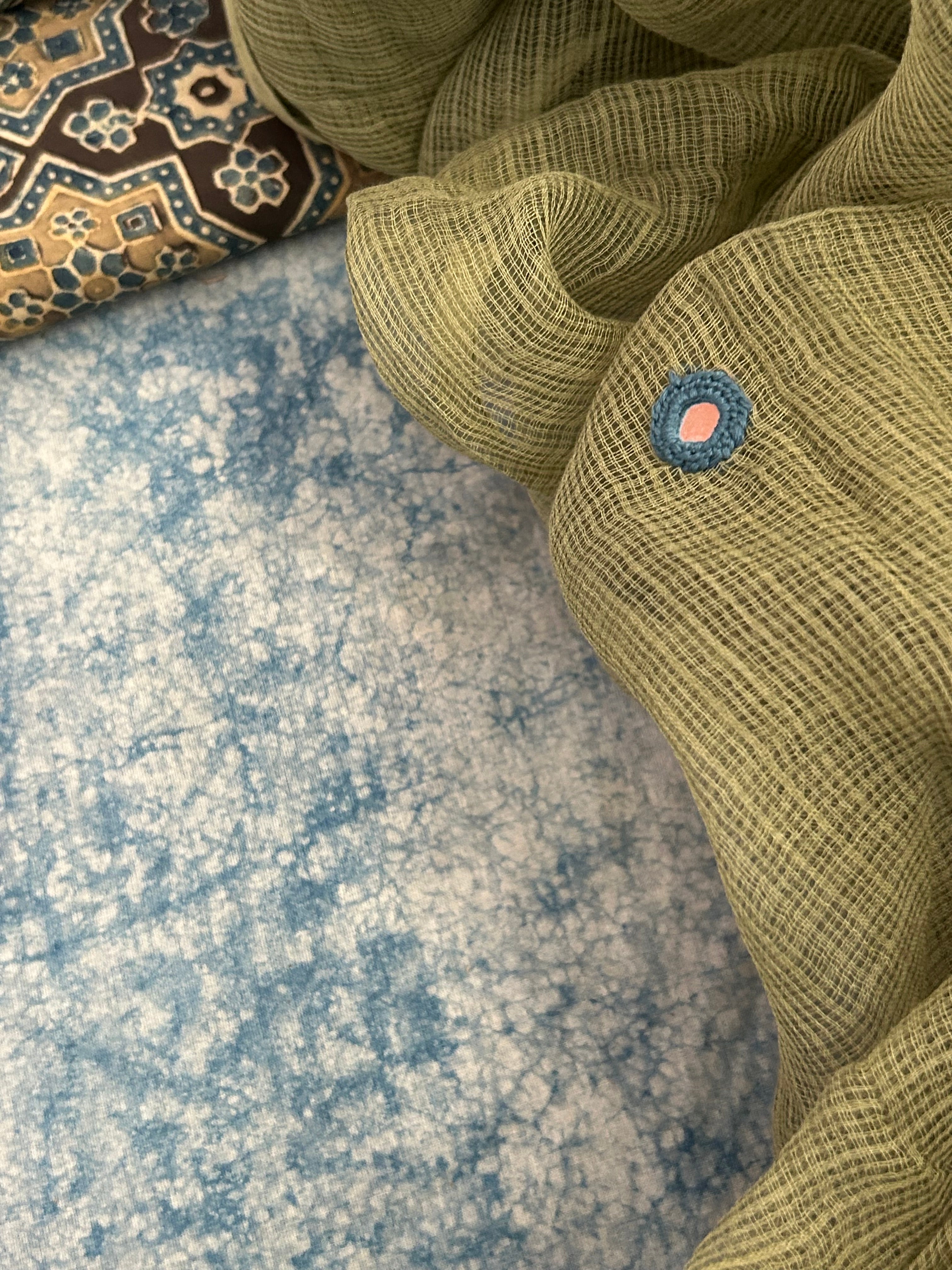 Natural Dyes Handcrafted Ajrakh Kota Suit - Indigo & Mehndi