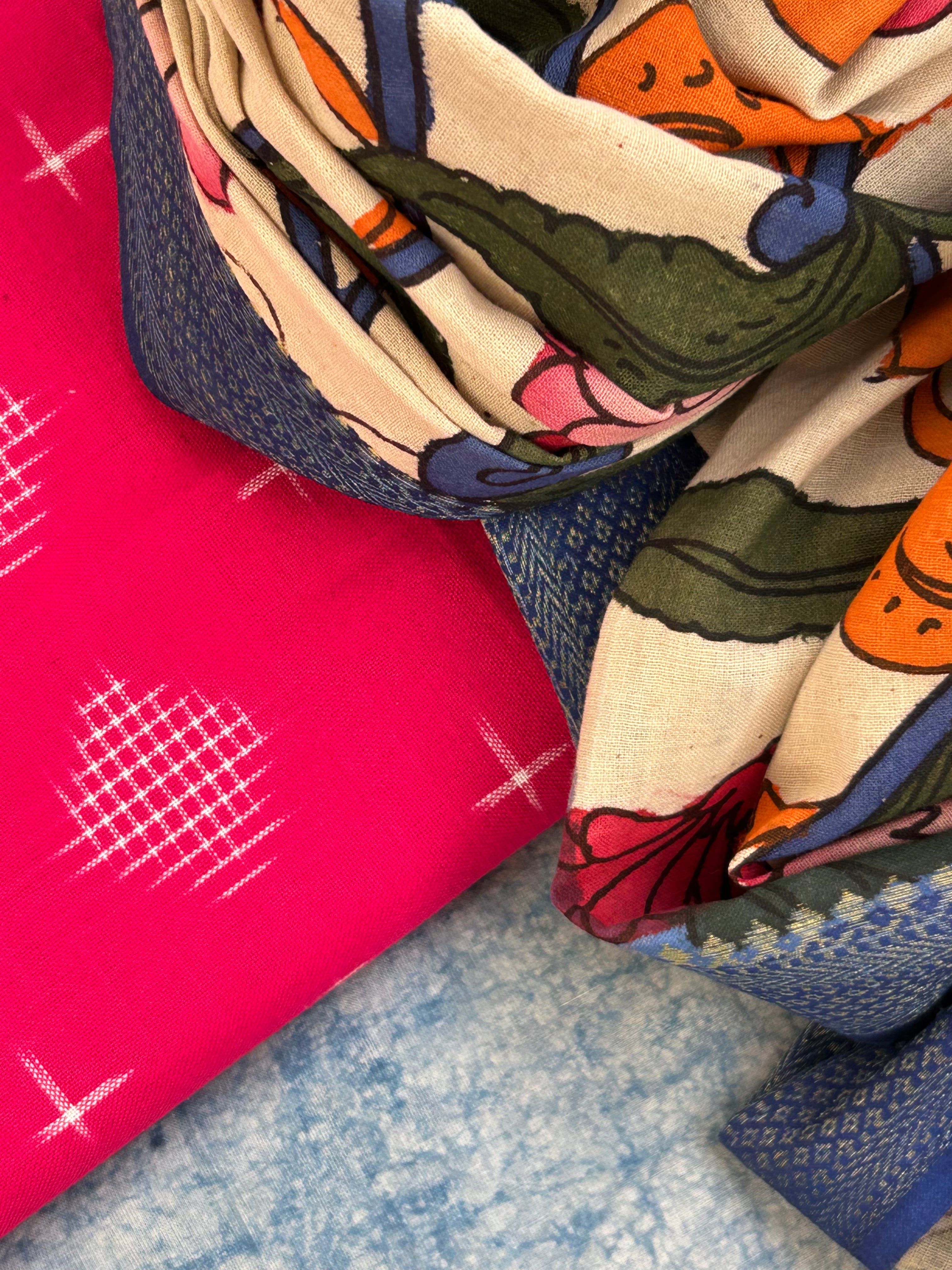 Handwoven Handcrafted Kalamkari Double Ikat Kurta Dupatta Set