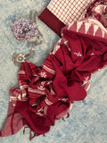 Handspun Handwoven Kotpad Suit Set - Ivory & Rust Maroon
