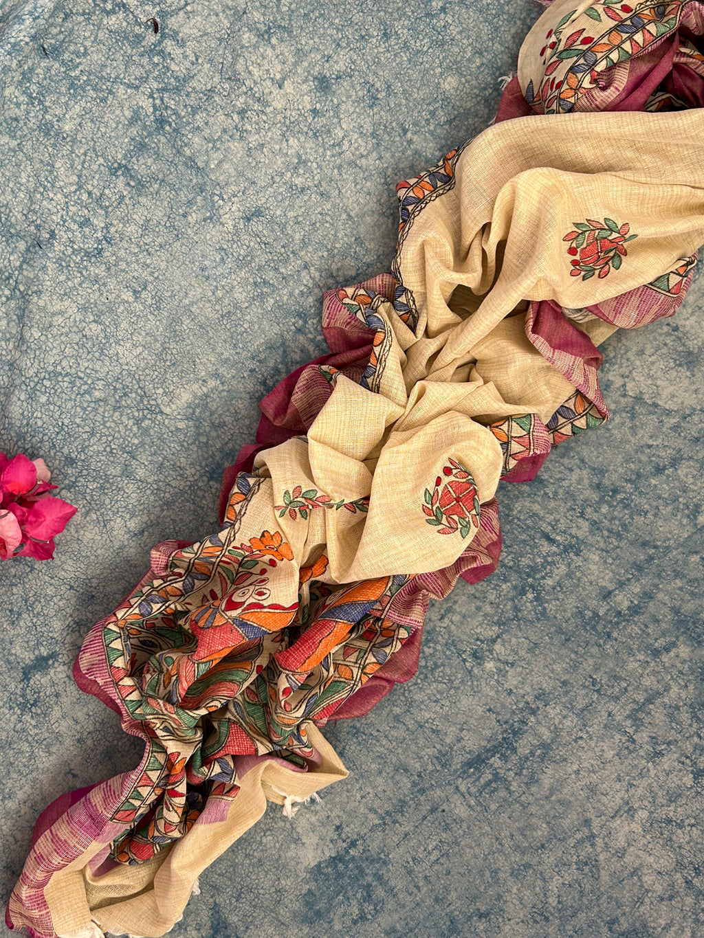 Madhubani Handpainted Cotton Silk Dupatta