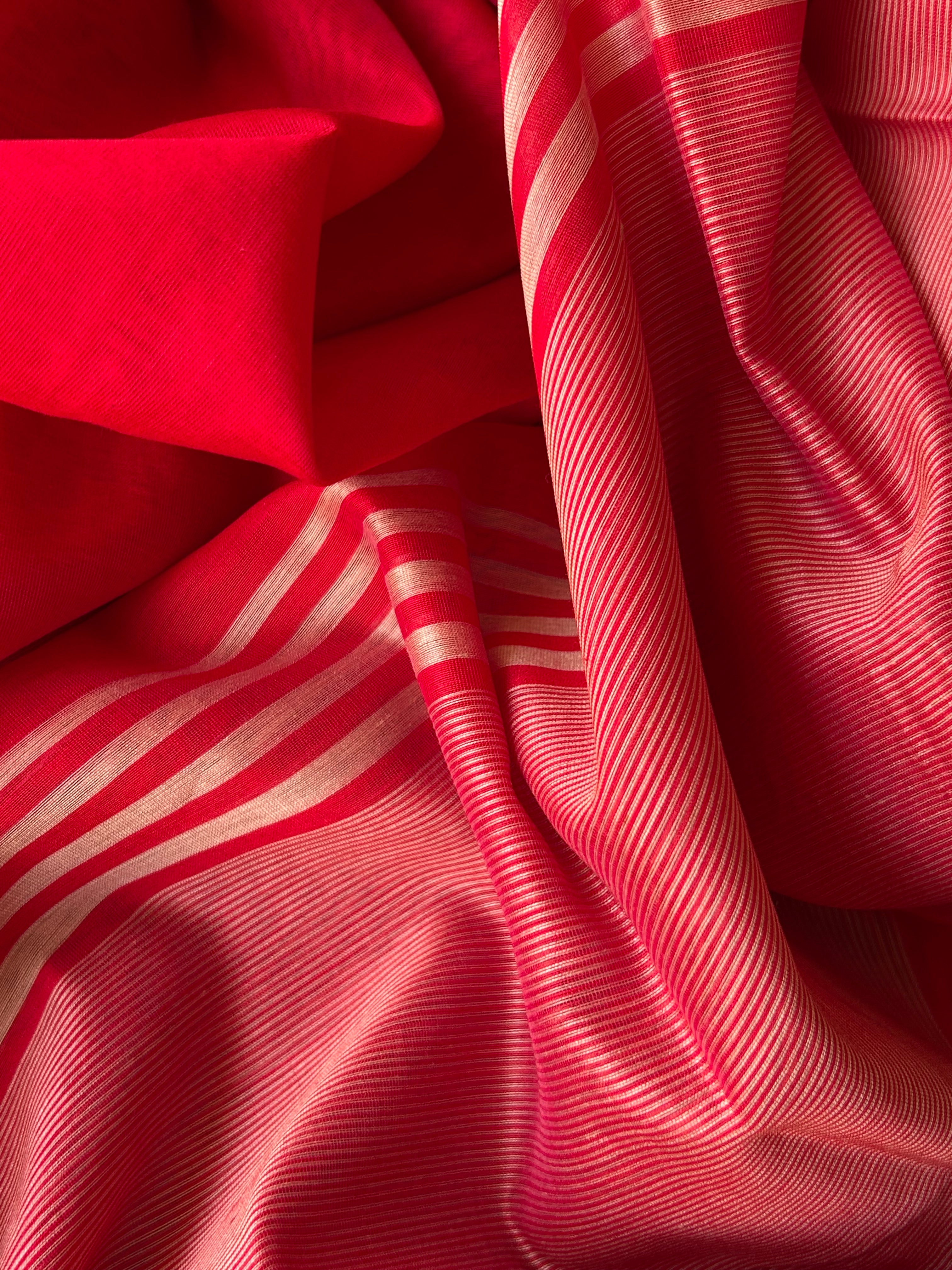 Handwoven Maheshwari Kurta Dupatta Set -Almond & Strawberry Red