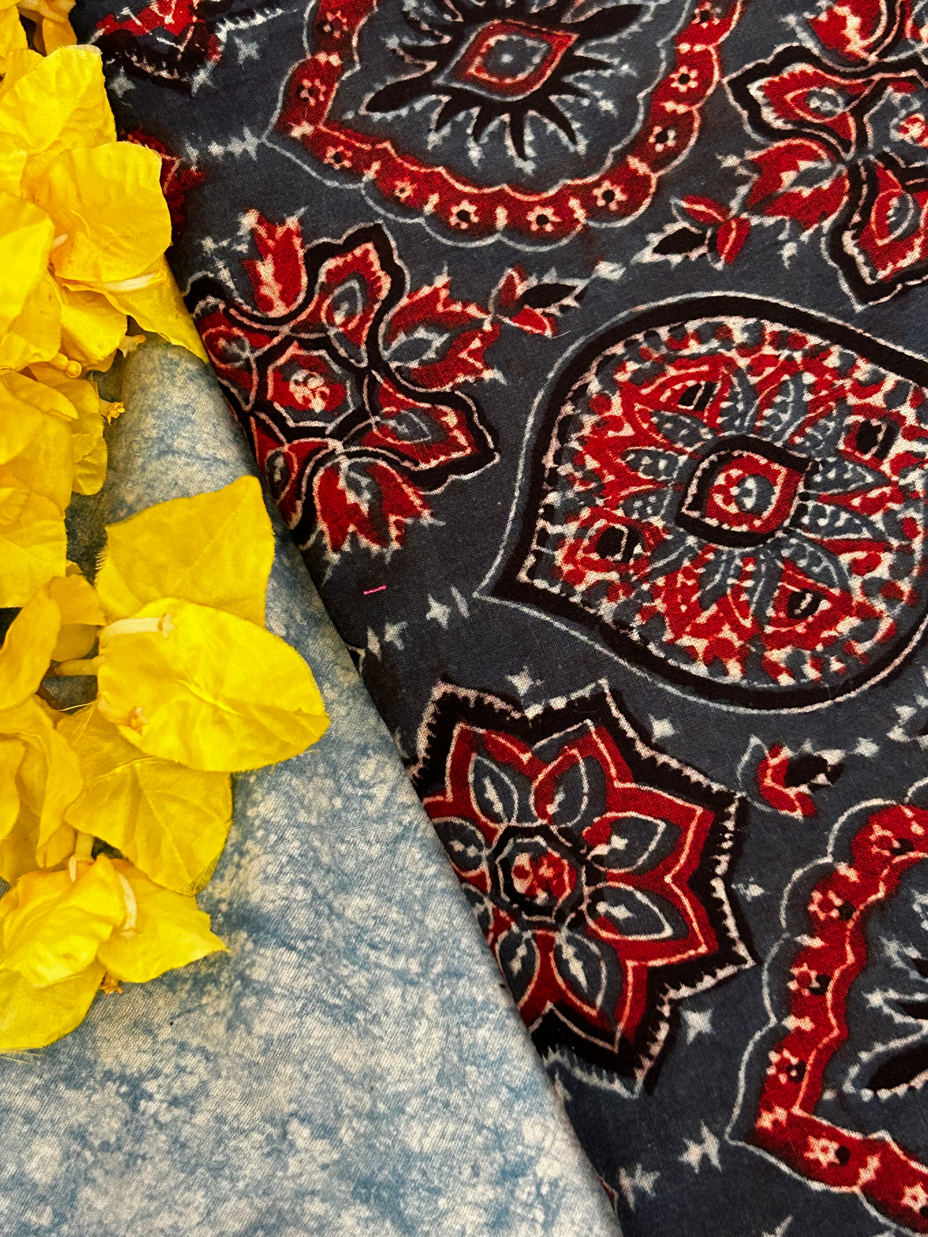 Handblock Ajrakh Cotton Blouse Fabrics
