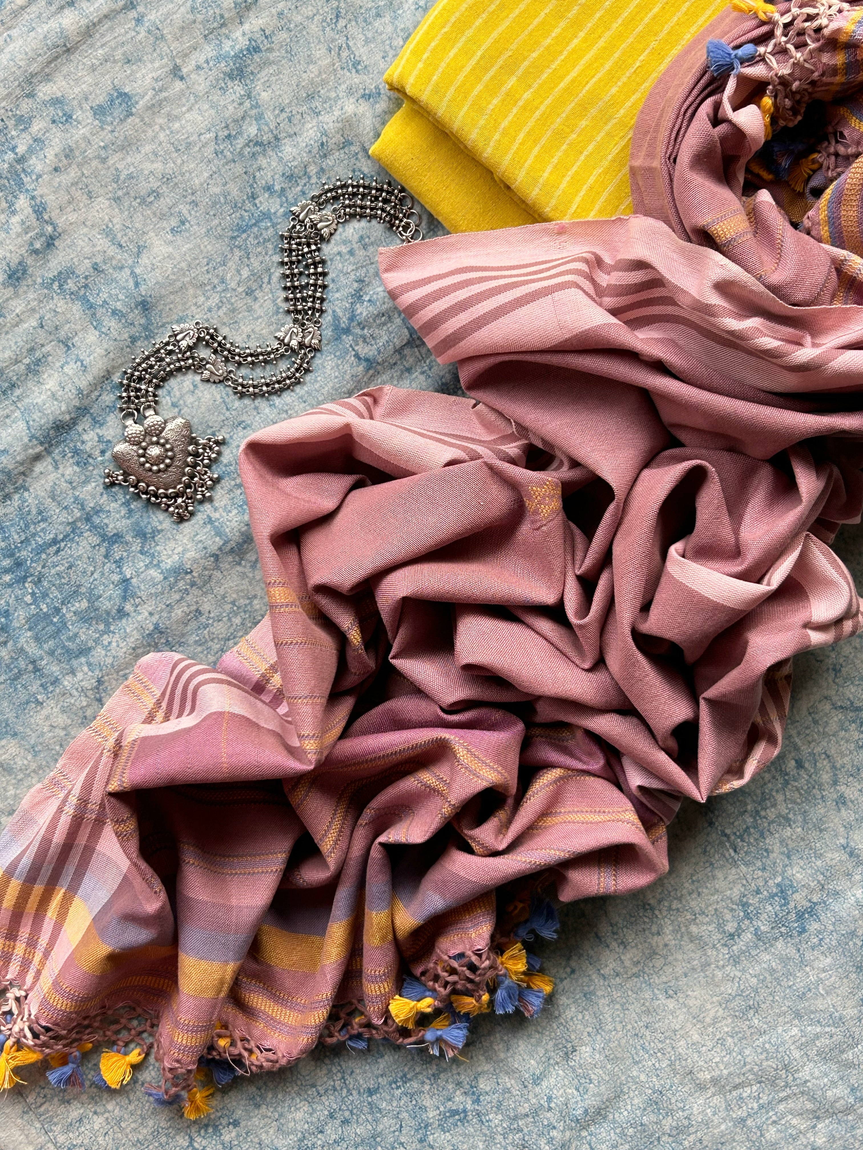 Amaltas - Handspun Handwoven Kotpad and Bhujodi Stole Set