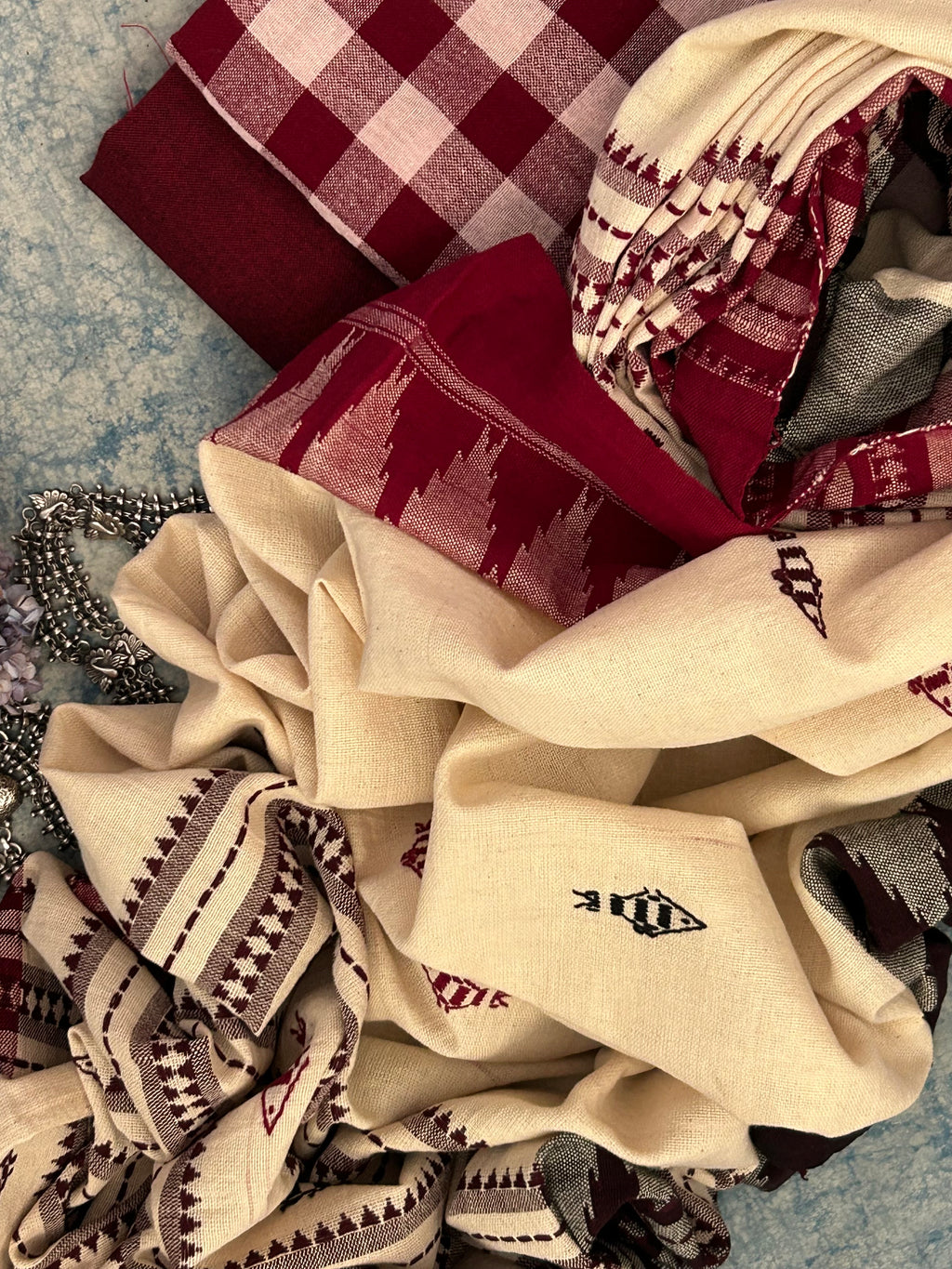 Handspun Handwoven Kotpad Suit Set - Maroon Checks