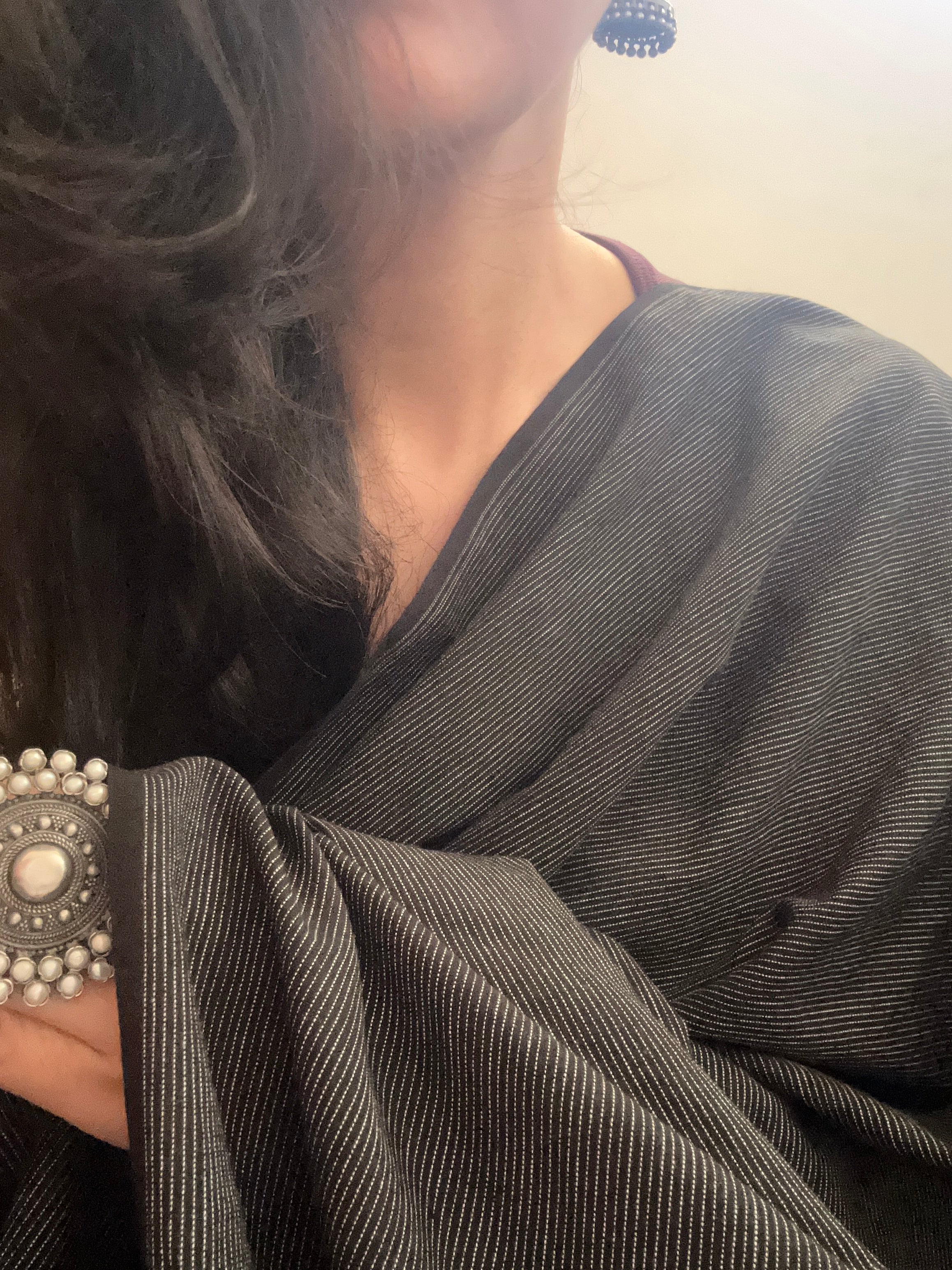 Handwoven 2.5m Fabric - Grey Black