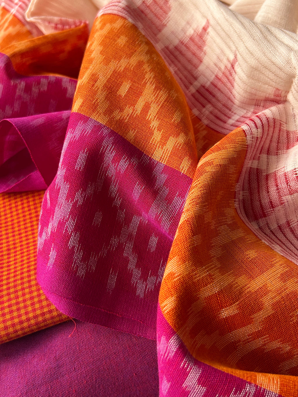Handwoven Ikat Kurta Dupatta Set- Orange and Magenta