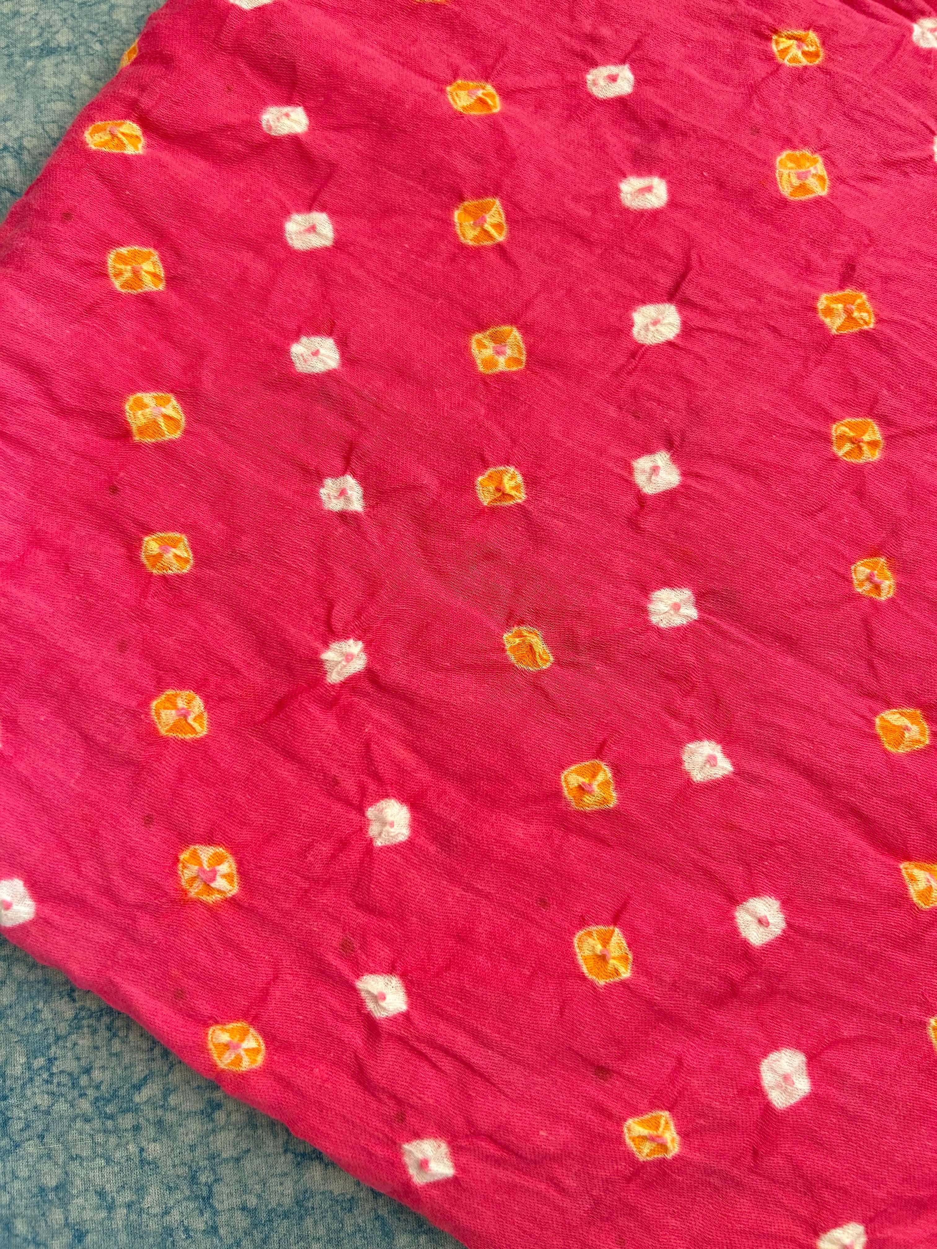 Handdone Ek Bundi Bandhani Cotton Satin Kurta Fabric - Pink