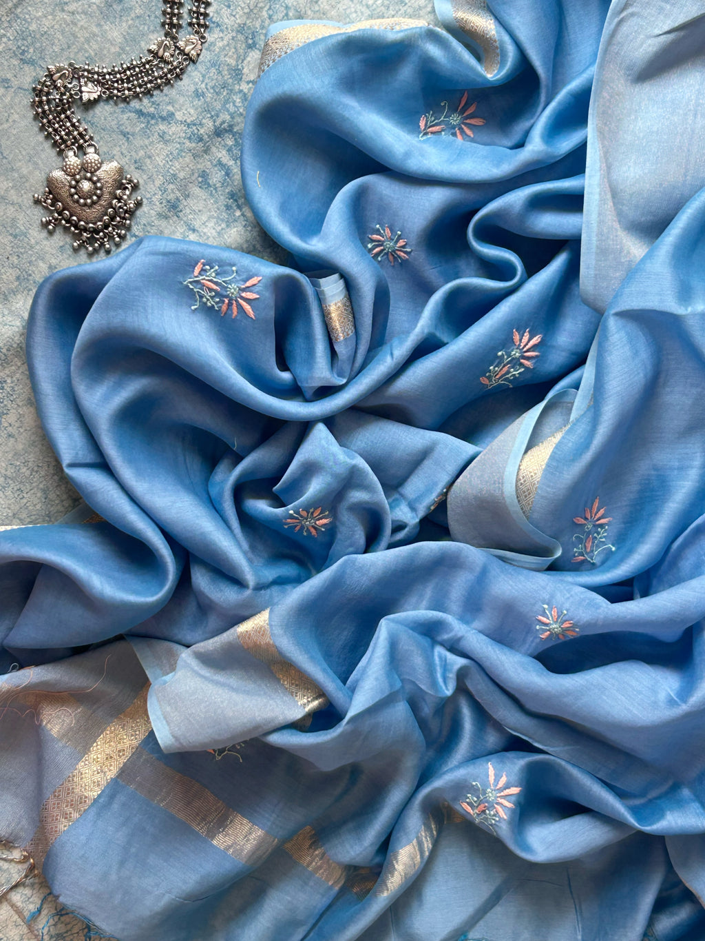 Lavanya - Handwoven Chikankari Work Maheshwari Set
