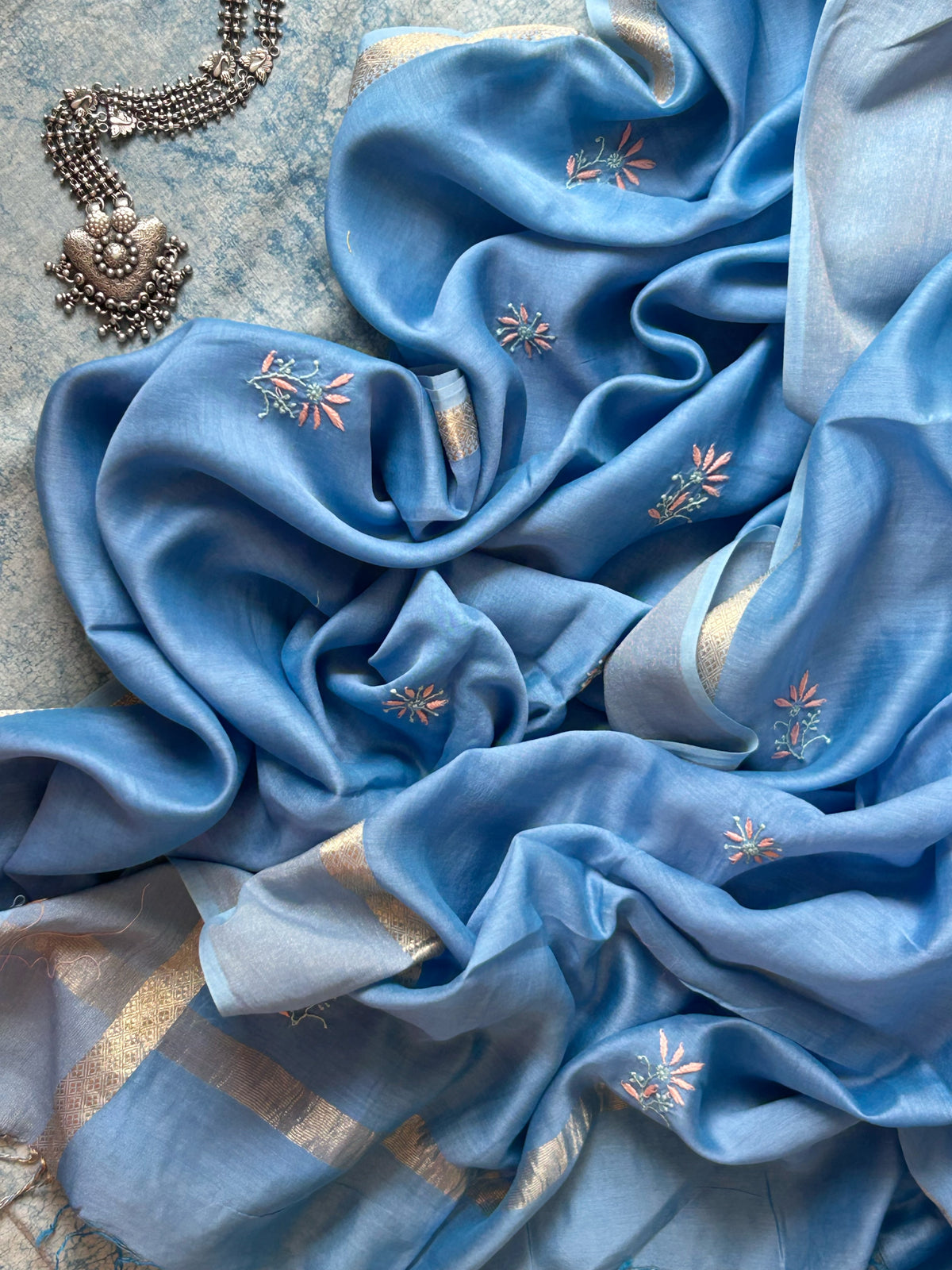 Lavanya - Handwoven Chikankari Work Maheshwari Set