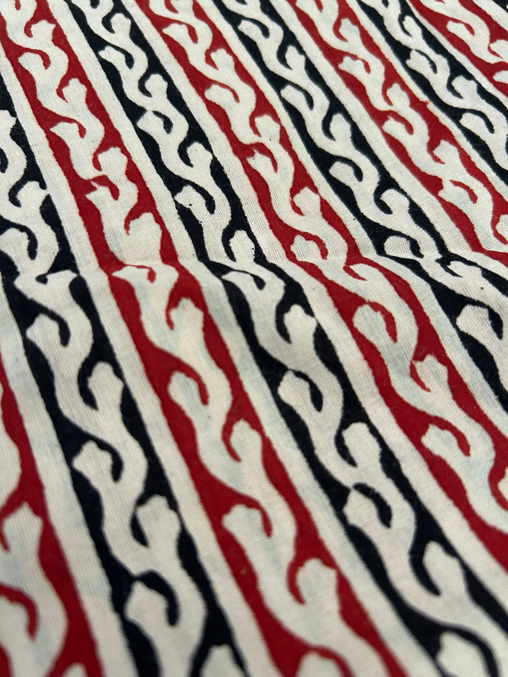 Handblock Printed Azofree dye cotton - Bagru black & Maroon Stripes (2.5m)